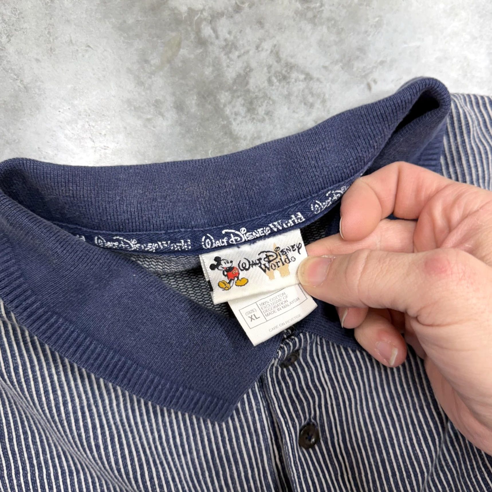 Disney VINTAGE Walt Disney World Polo Shirt Mens XL Blue Striped Mickey Mouse Cotton Size US XL / EU 56 / 4 - 5 Thumbnail