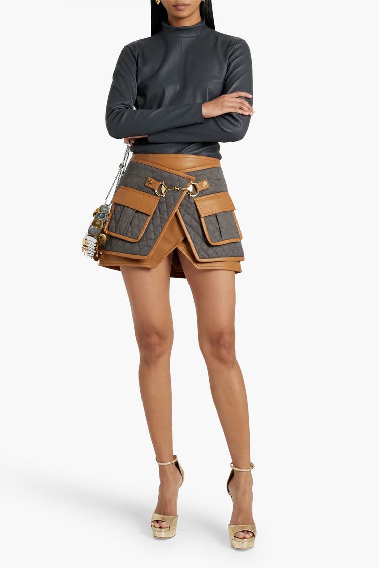 Balmain o1y0625 Mini Skirt in Gray/Brown Size 26" / US 2 / IT 38 - 2 Thumbnail