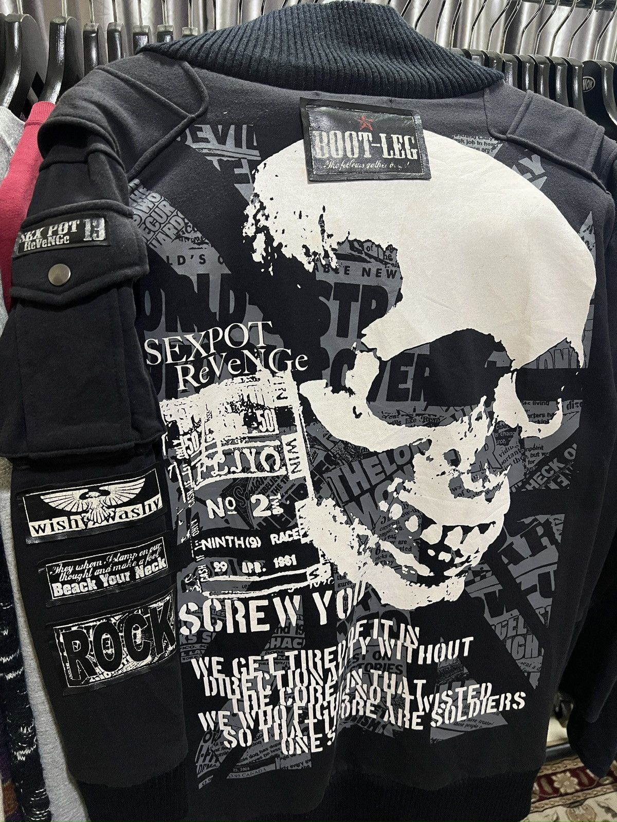 Japanese Brand SexPotRevenge 🇯🇵 Punk Skulls Goth Black Half Zipper Long Size US M / EU 48-50 / 2 - 6 Thumbnail