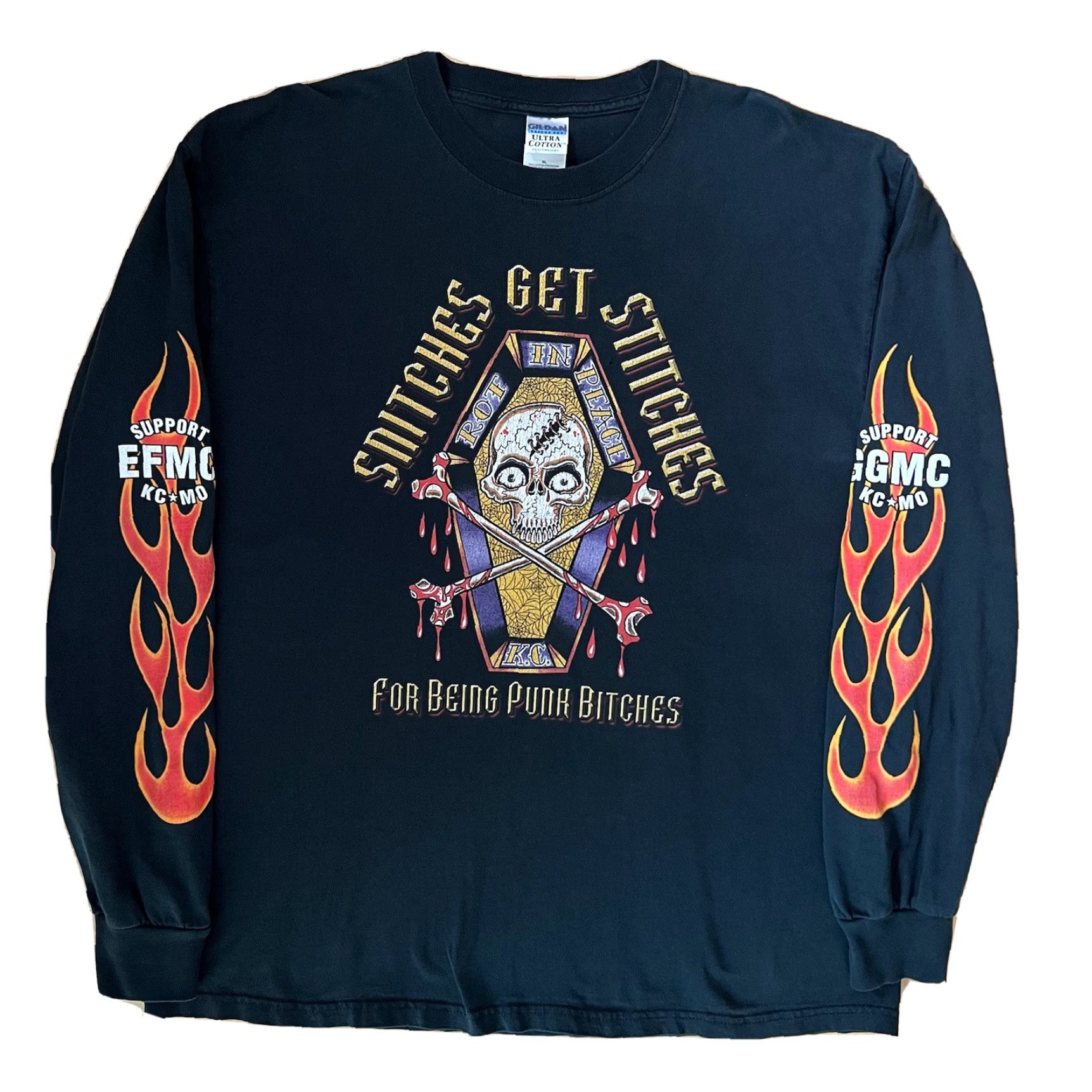 Vintage Vintage Motorcycle Gang Shirt XL Black Snitches Get Stitches Biker Punk Art Hog Size US XL / EU 56 / 4 - 2 Thumbnail