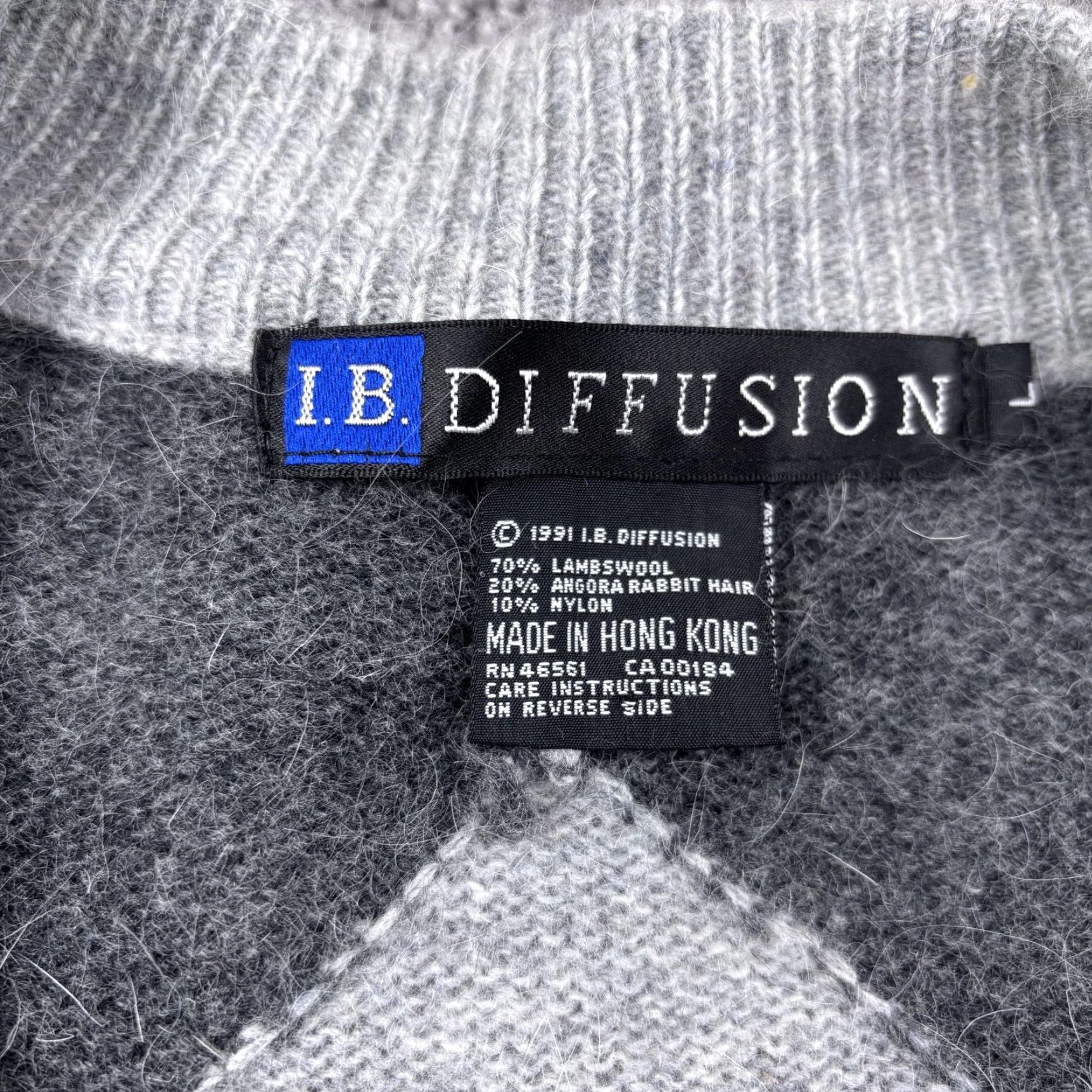 Vintage VINTAGE IB Diffusion Cardigan Sweater Womens L Gray Geometric 1991 Rabbit Hair Size L / US 10 / IT 46 - 3 Thumbnail