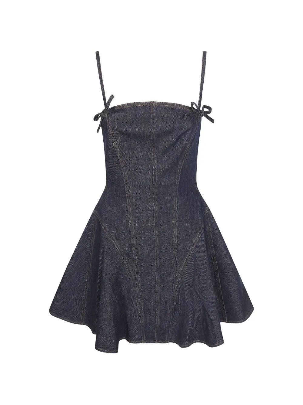Self-Portrait Denim Bow Mini Dress Size XS / US 0-2 / IT 36-38 - 1 Preview