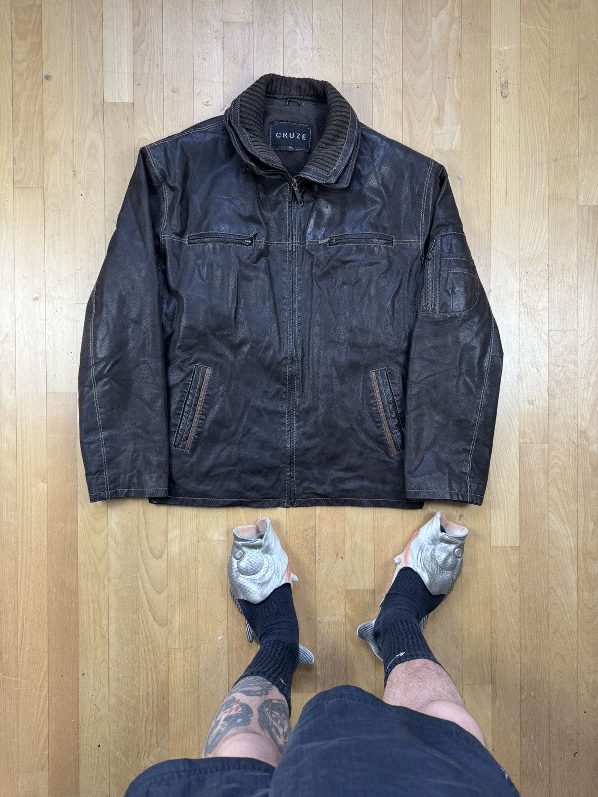 Genuine Leather × Vintage Vintage Leather Bomber Real Leather Genuine Streetwear 90s Size US XL / EU 56 / 4 - 1 Thumbnail