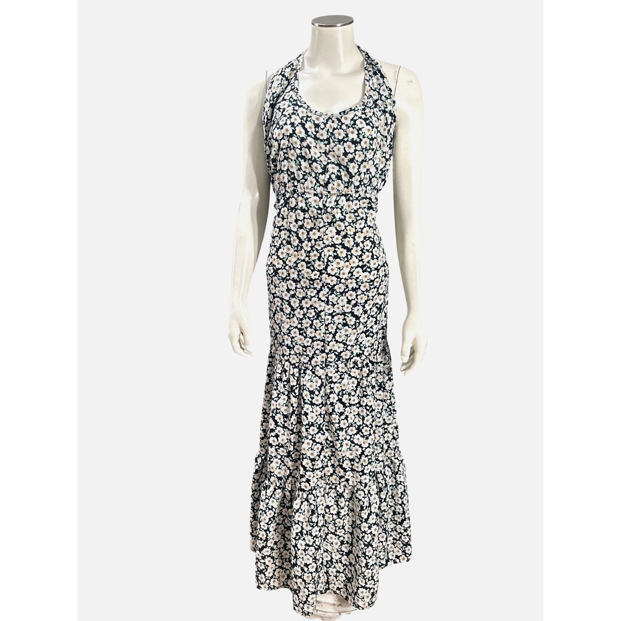 Other Pretty Garden M Navy White Floral Halter Backless Tiered Ruf Size L / US 10 / IT 46 - 2 Thumbnail