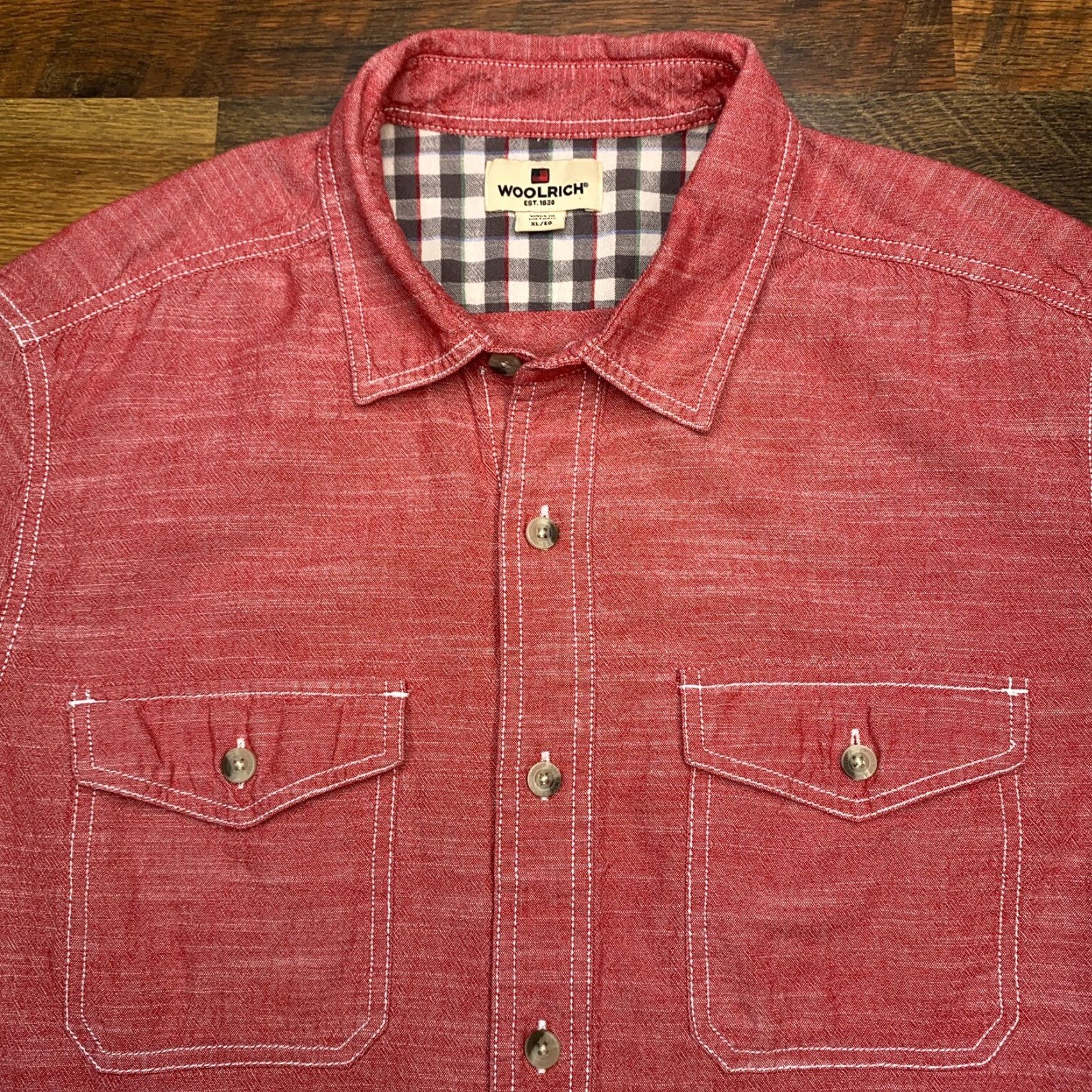 Vintage Woolrich Shirt Mens XL Beige Button-Up Pockets Short Sleeve Collared Knit Cotton Outdoor Regular Modern Casual Travel Size US XL / EU 56 / 4 - 3 Thumbnail