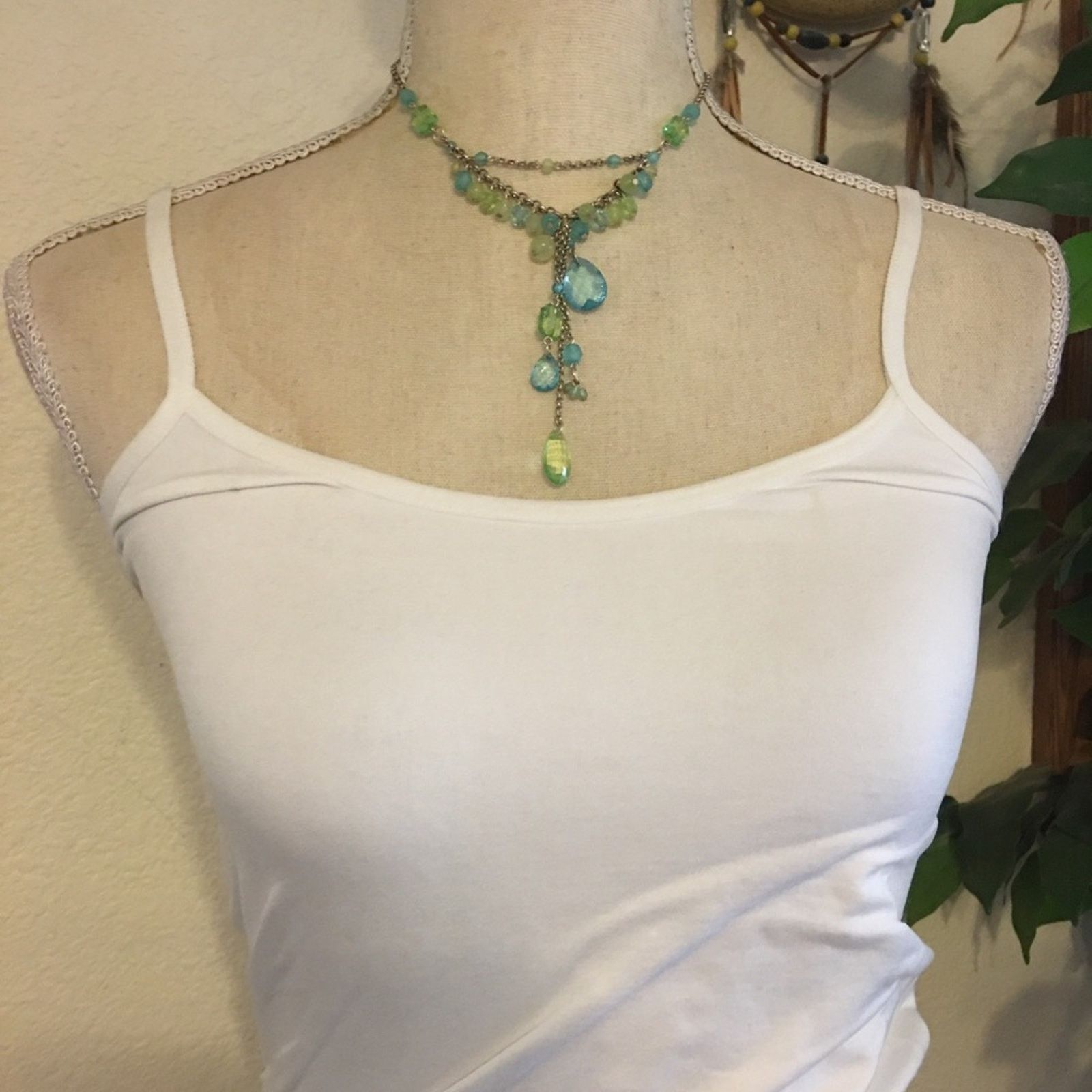 Jewelry Green and blue faceted bead chandelier necklace Size ONE SIZE - 3 Thumbnail