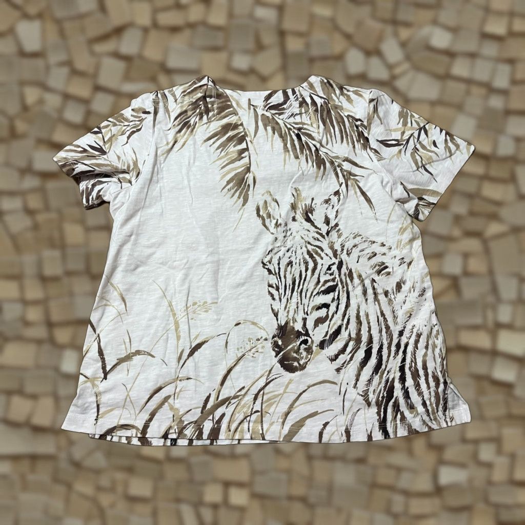 Vintage Alfred Dunner Shirt Womens Size Medium Brown White Square Neck Beaded Floral Short Sleeve Pullover Casual Modern Regular N/A Size M / US 6-8 / IT 42-44 - 1 Thumbnail