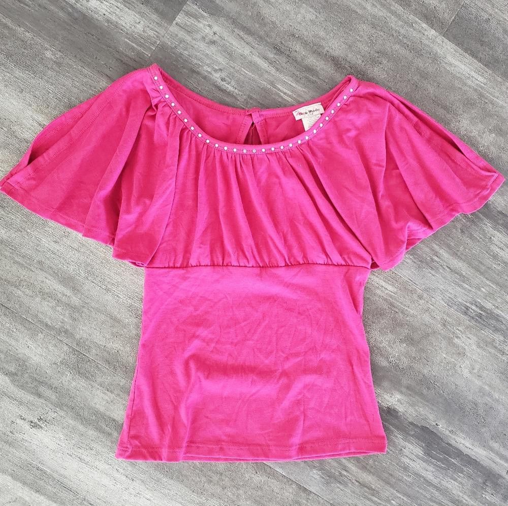 Designer Pink Vibrant NM Diamond Detailed Flowy Short Sleeve Size S / US 4 / IT 40 - 1 Thumbnail