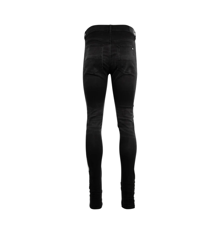 Amiri o1h1sh11225 Leather Bones Applique Slash Jean in Black Size US 40 / EU 56 - 2 Thumbnail