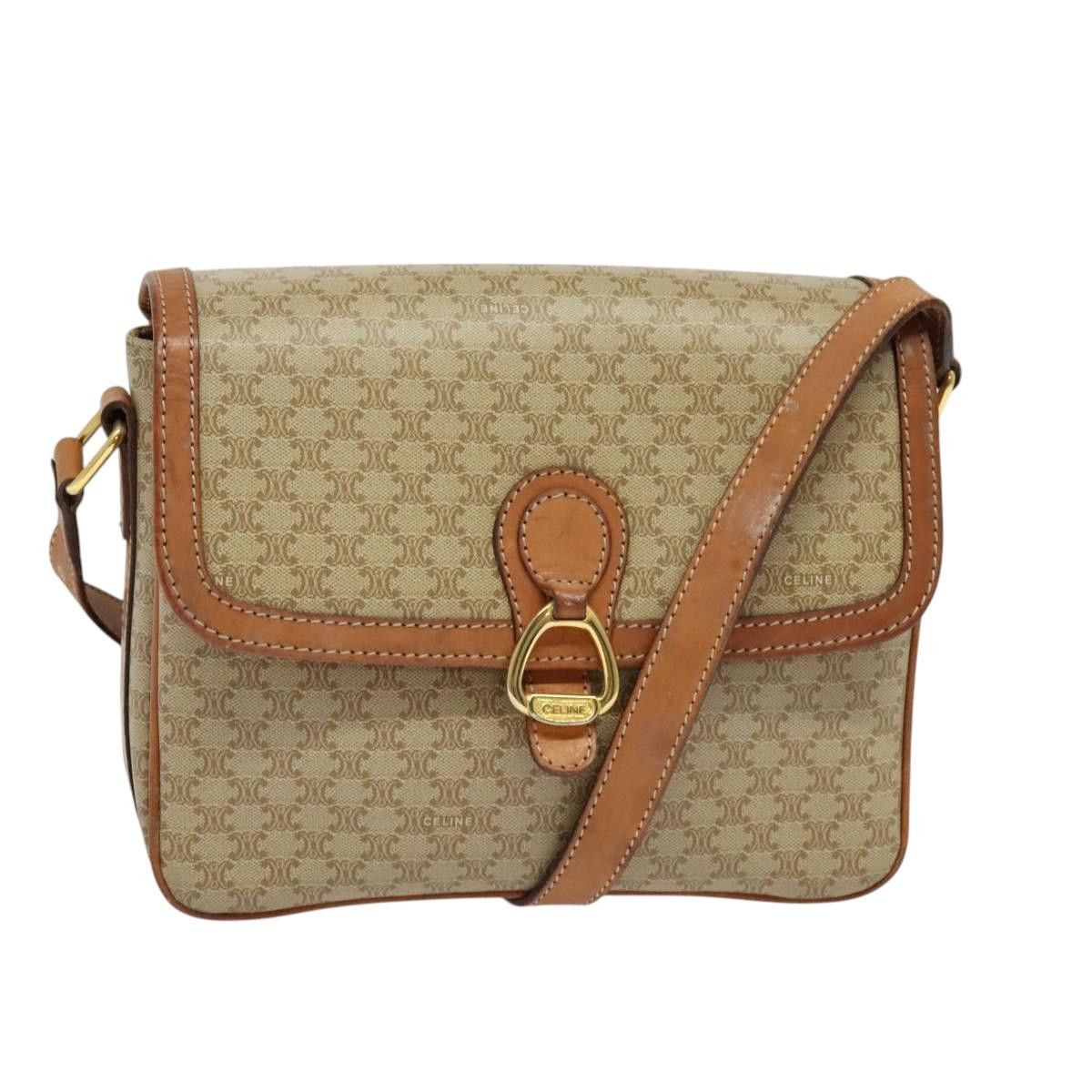 CELINE Macadam Canvas Shoulder Bag Beige Gold