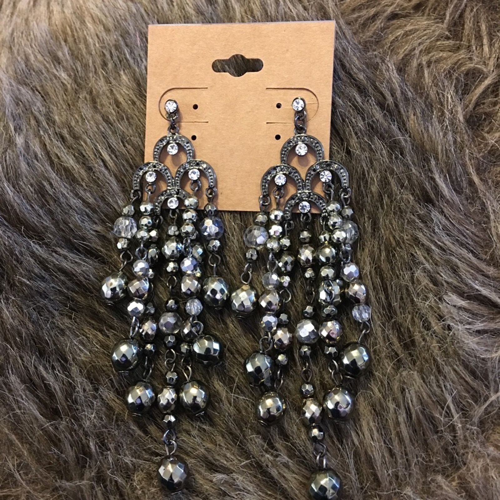 Jewelry Gunmetal bead rhinestone chandelier earrings Size ONE SIZE - 2 Thumbnail