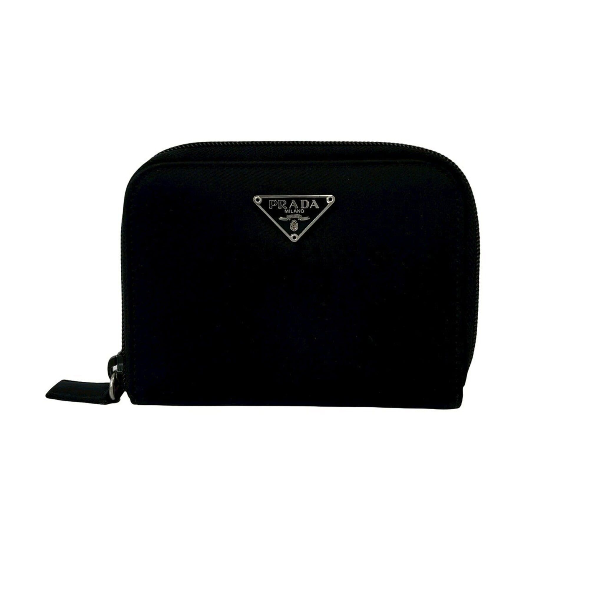 Prada PRADA Triangle Logo Hardware Tessuto Nylon Saffiano Leather Round Zip Bi-fold Wallet Black 11683 Size ONE SIZE - 1 Thumbnail