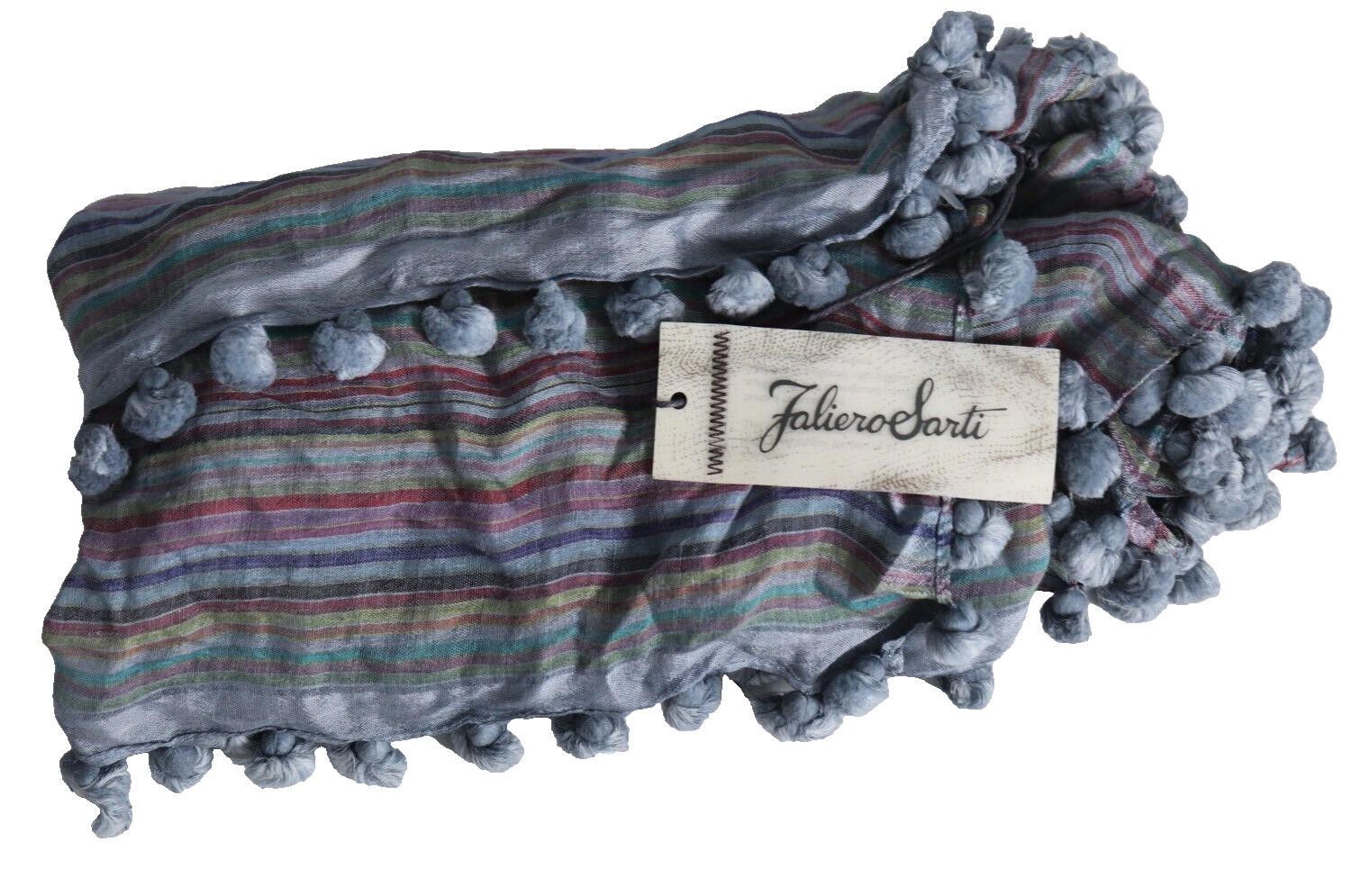 Designer Faliero Sarti Unisex 90 X 95 Blue Striped Sombrino Scarf NWT Size ONE SIZE - 8 Thumbnail