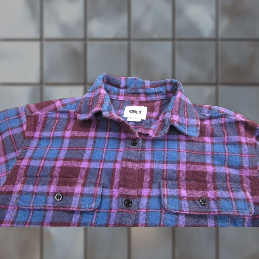 Obey VINTAGE Obey Shirt Womens XS Purple Plaid Flannel Organic Cotton Button Front Casual Size XS / US 0-2 / IT 36-38 - 1 Thumbnail
