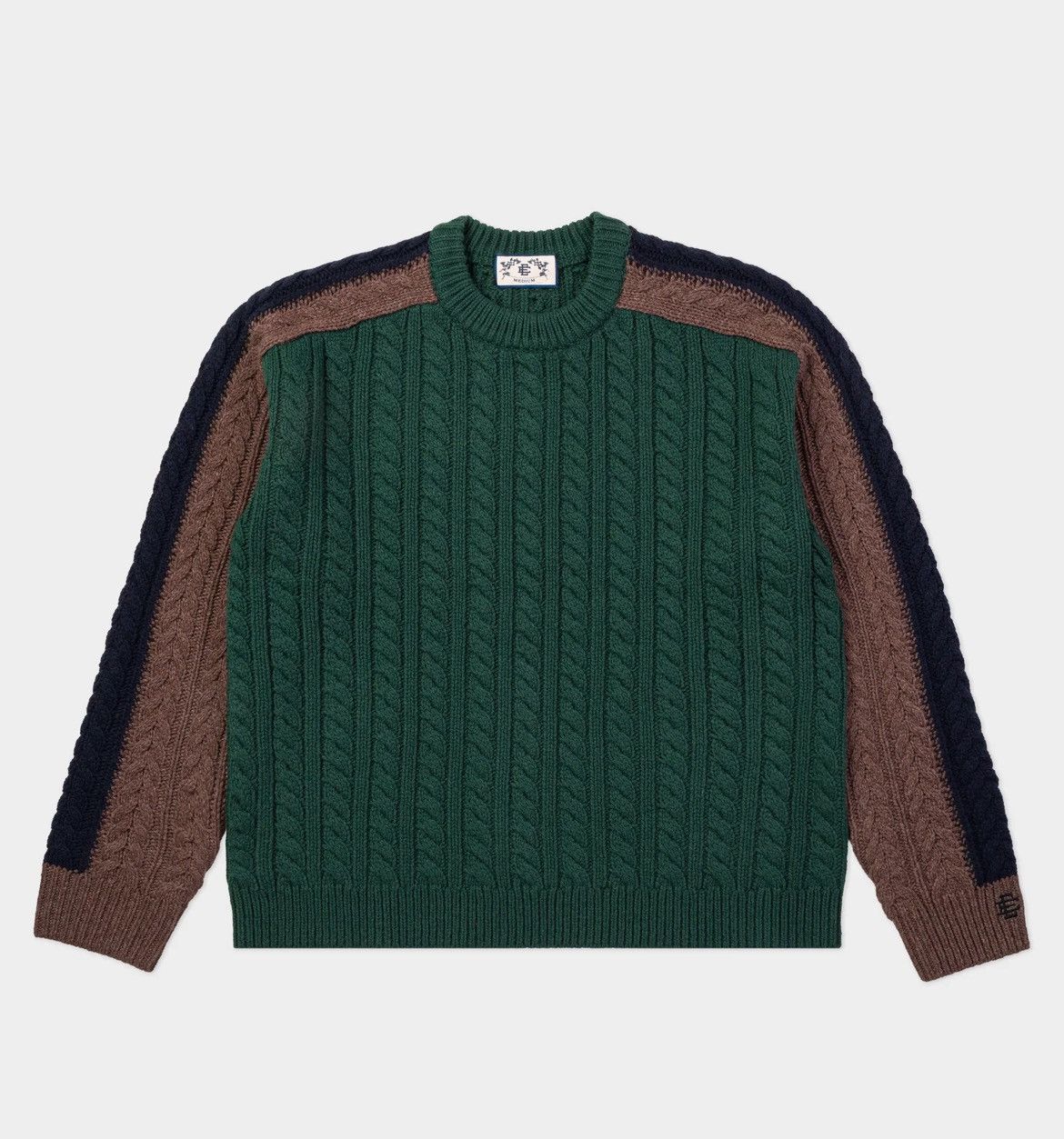 Eric Emanuel EE cable knit green & brown sweater large