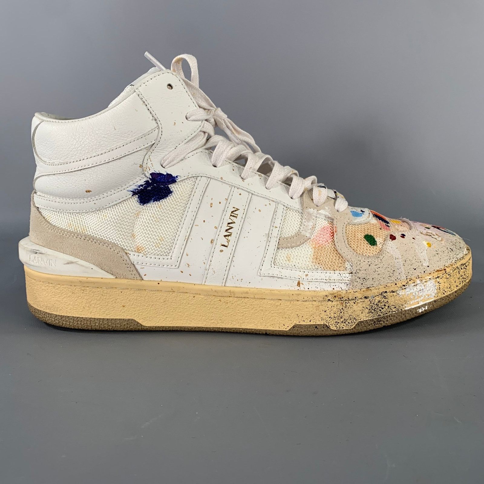 Lanvin Sz 10 White Multi-Color Splattered Leather Hi-Top Sneakers Size US 10 / EU 43 - 2 Thumbnail