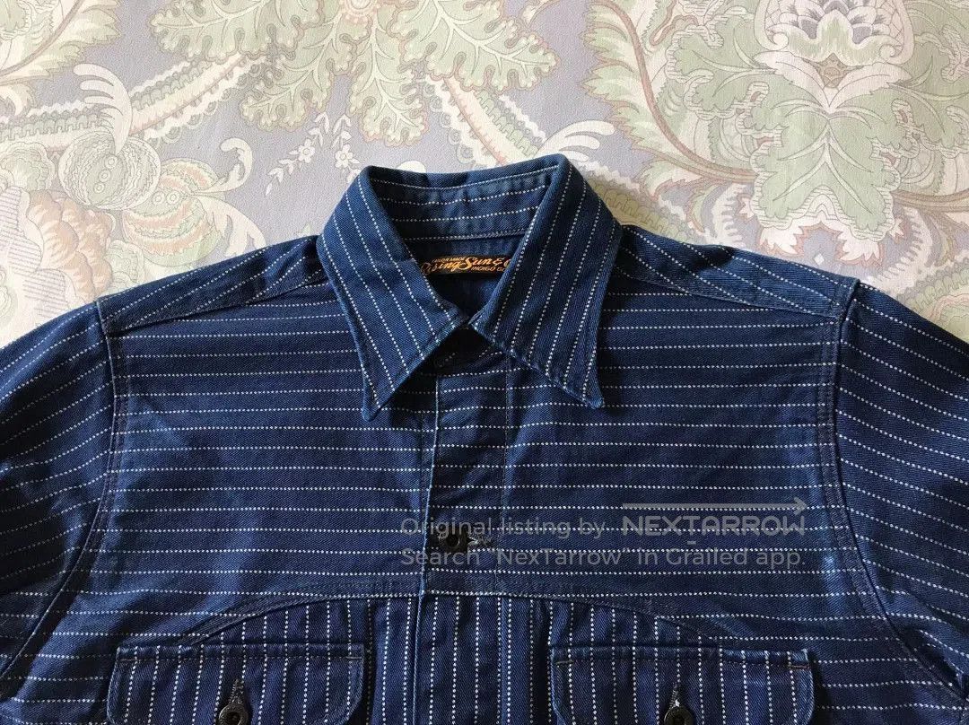 Rising Sun & Co. Rising Sun Indigo Wabash Stripe Work Shirt. Size US XS / EU 42 / 0 - 6 Thumbnail