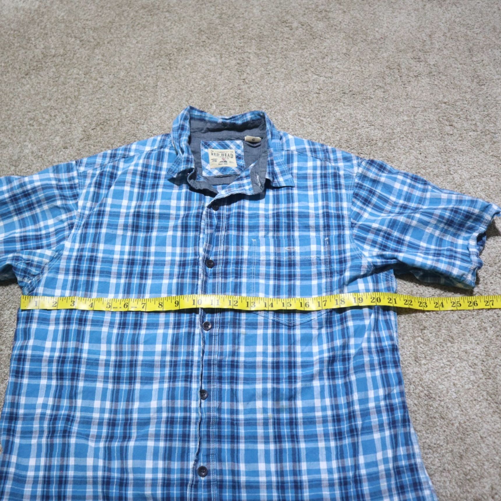 Vintage Red Head Shirt Button-Up Plaid Blue Short Sleeve Cotton Adult L Large Mens Size US L / EU 52-54 / 3 - 4 Thumbnail