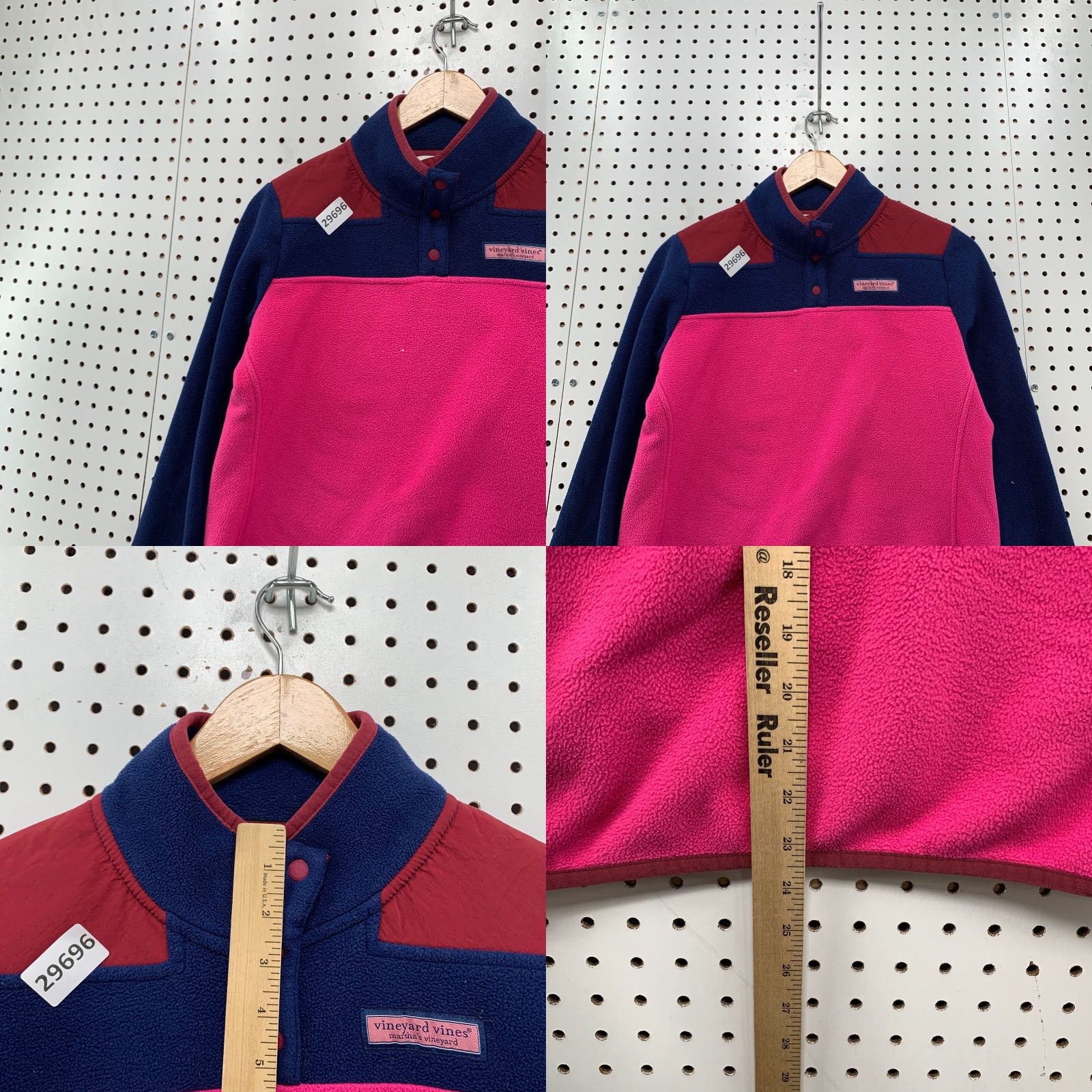 Vineyard Vines VINEYARD VINES Sweater - 1/4 Snap Fleece Pullover Womens XS Pink Blue Color Block Knit, Long Sleeve, Collared, 20x23.5 Size XS / US 0-2 / IT 36-38 - 8 Thumbnail
