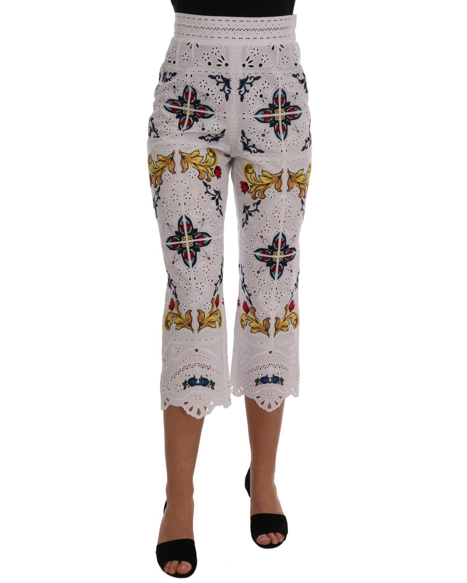 image of Dolce Gabbana Majolica Cutout Capri Pants, Women's (Size 26)