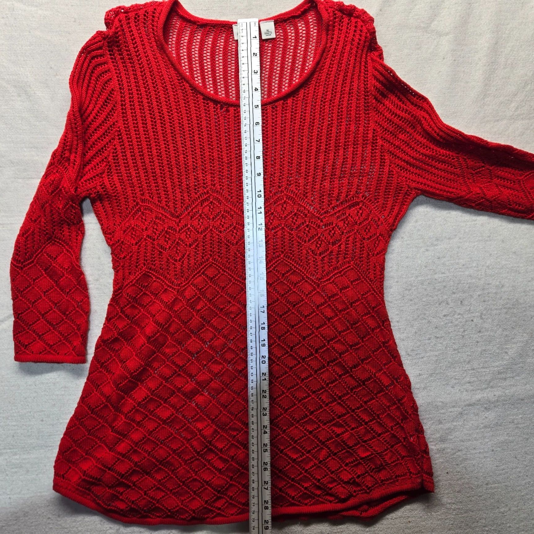 Vintage CATO Sweater Open Knit Red Crew Neck Long Sleeve XL Women’s Pullover Lightweight Knit Open-Knit Regular Fit Vintage: No Size XL / US 12-14 / IT 48-50 - 6 Thumbnail