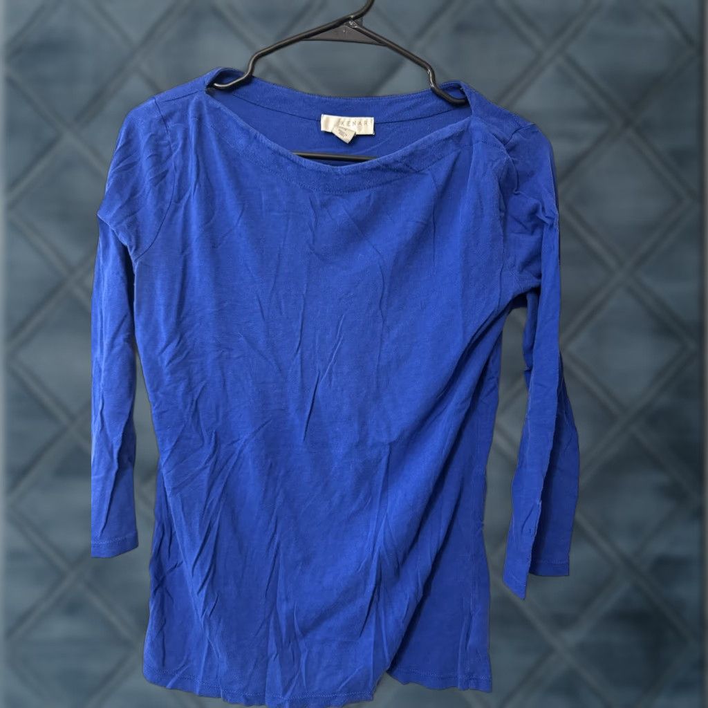 Vintage Kenar Womens size M 3/4 Sleeve Boat Neck Top Blue Basic Soft Size M / US 6-8 / IT 42-44 - 1 Thumbnail