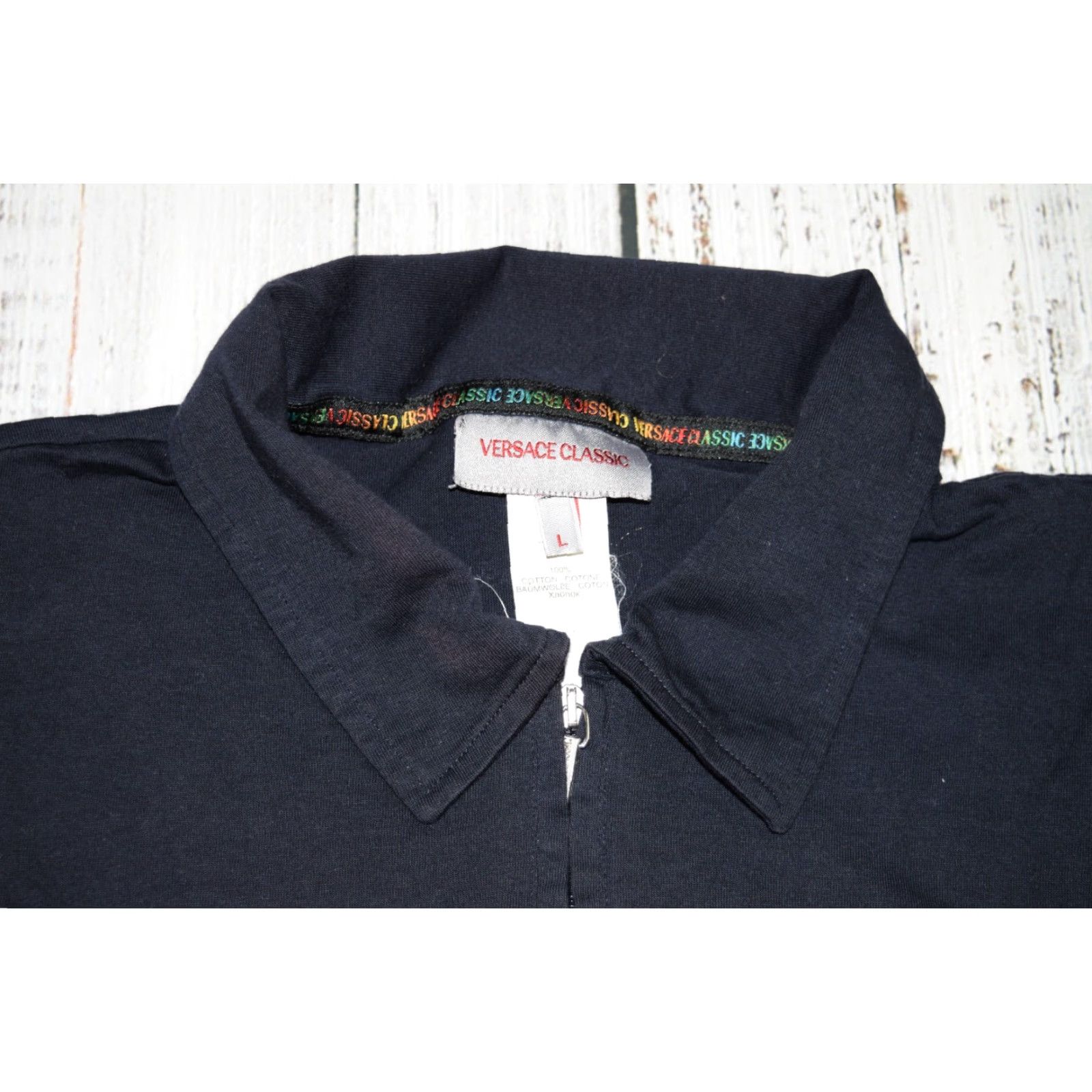 Versace VINTAGE VERSACE CLASSIC 1/4 ZIP POLO SHIRT NAVY BLUE LARGE 100% COTTON 80s 90s MENS Size US L / EU 52-54 / 3 - 3 Thumbnail