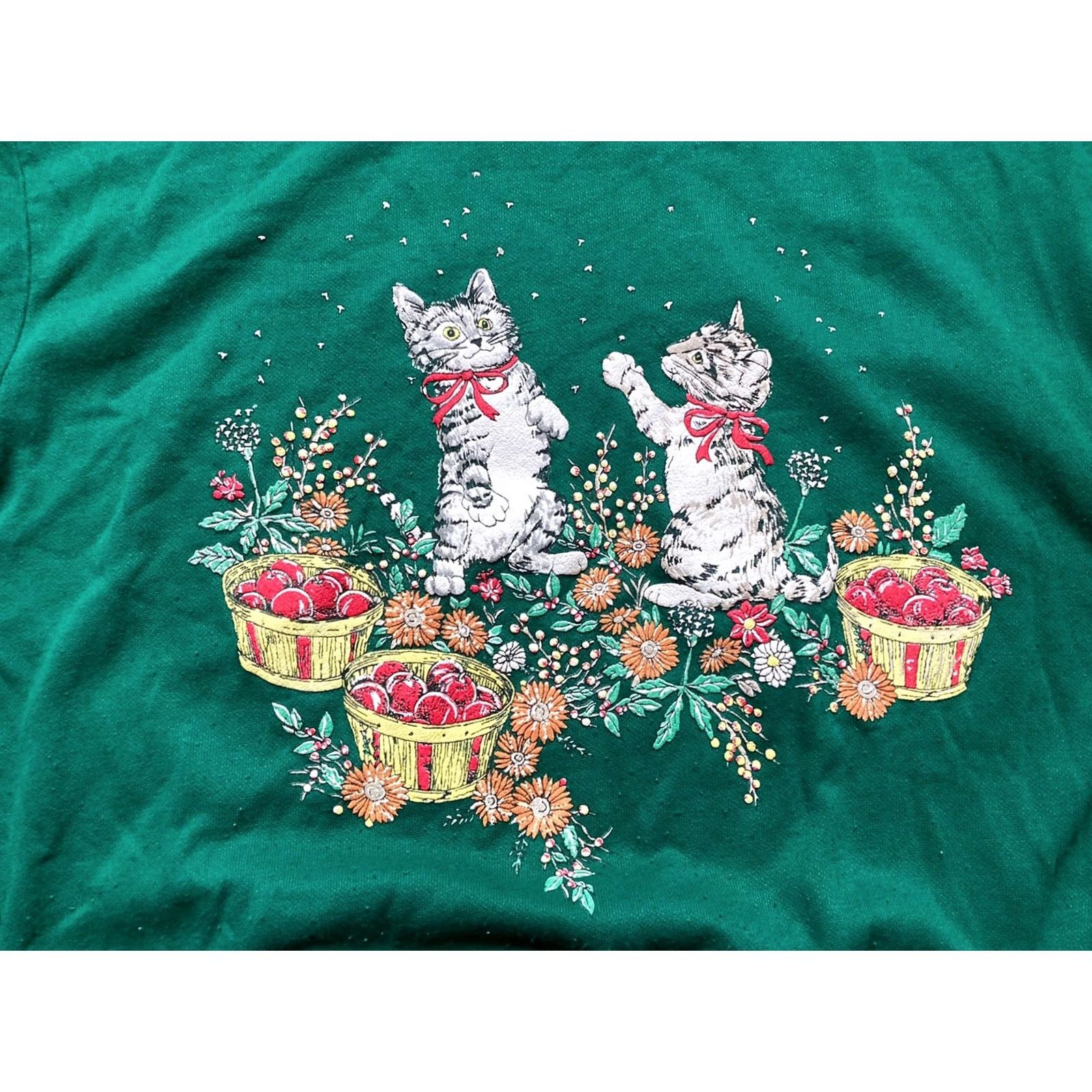 Basic Editions VINTAGE Basic Editions Cat Sweatshirt Shirt Women Small Green 90s Cottage Core Collared Long Sleeve Size S / US 4 / IT 40 - 2 Thumbnail