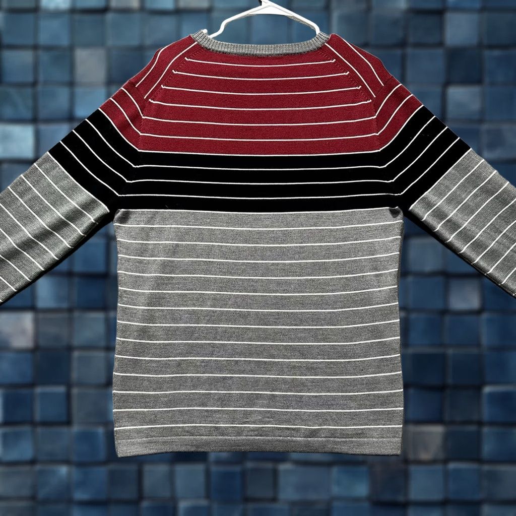 TravisMathew Travis Mathew Sweater Mens Large Gray Red Black Striped V-Neck Merino Wool Blend Size US L / EU 52-54 / 3 - 1 Thumbnail