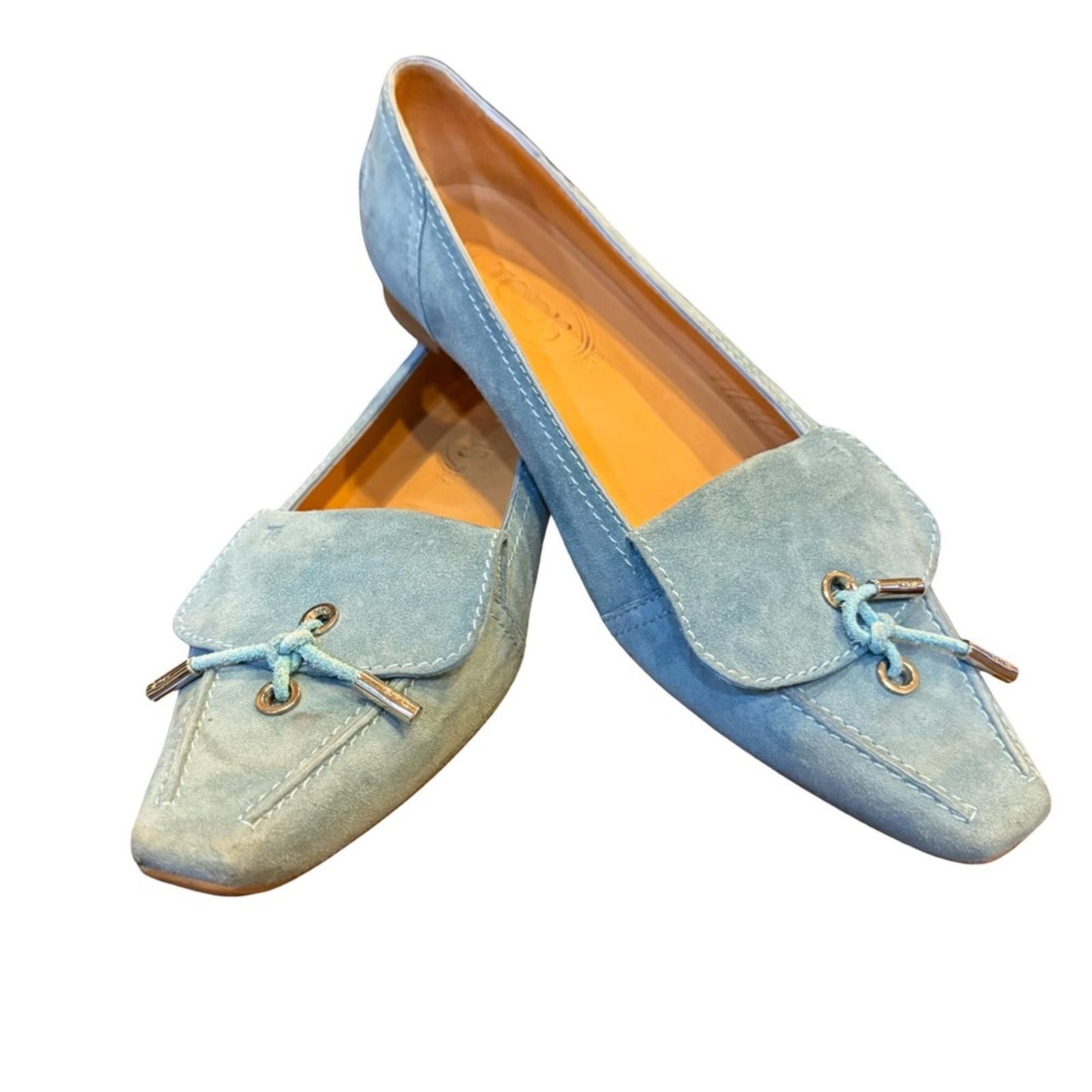 Tod's Tod's Women’s Sea Foam Blue Suede Square Toe Loafers sz 9.5 Size US 9.5 / IT 39.5 - 1 Thumbnail