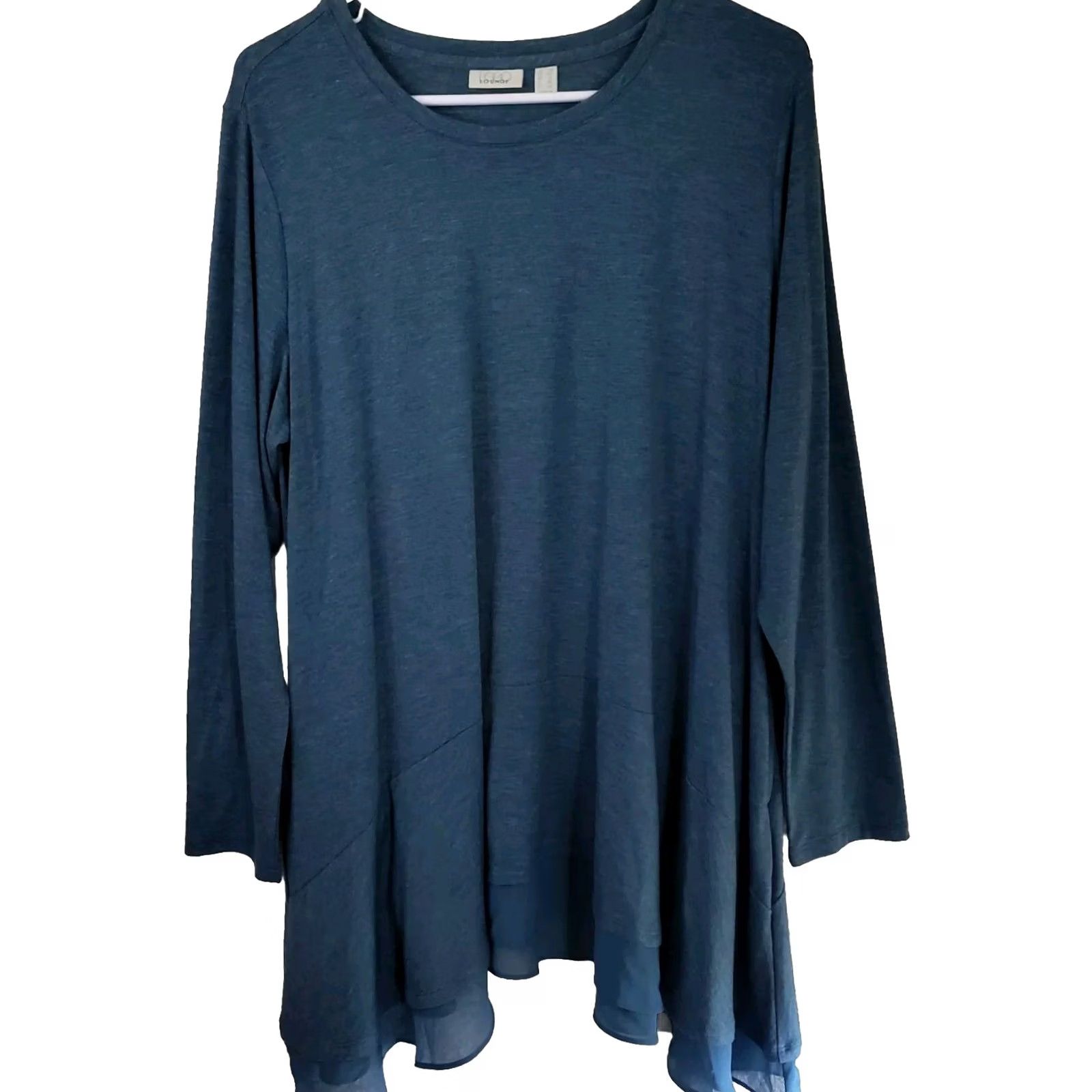 Vintage LOGO Lori Goldstein Tunic Sweatshirt Top Womens 1X Green Cowl Neck Pullover Kangaroo Pocket Casual Knit Spin Size XL / US 12-14 / IT 48-50 - 2 Thumbnail