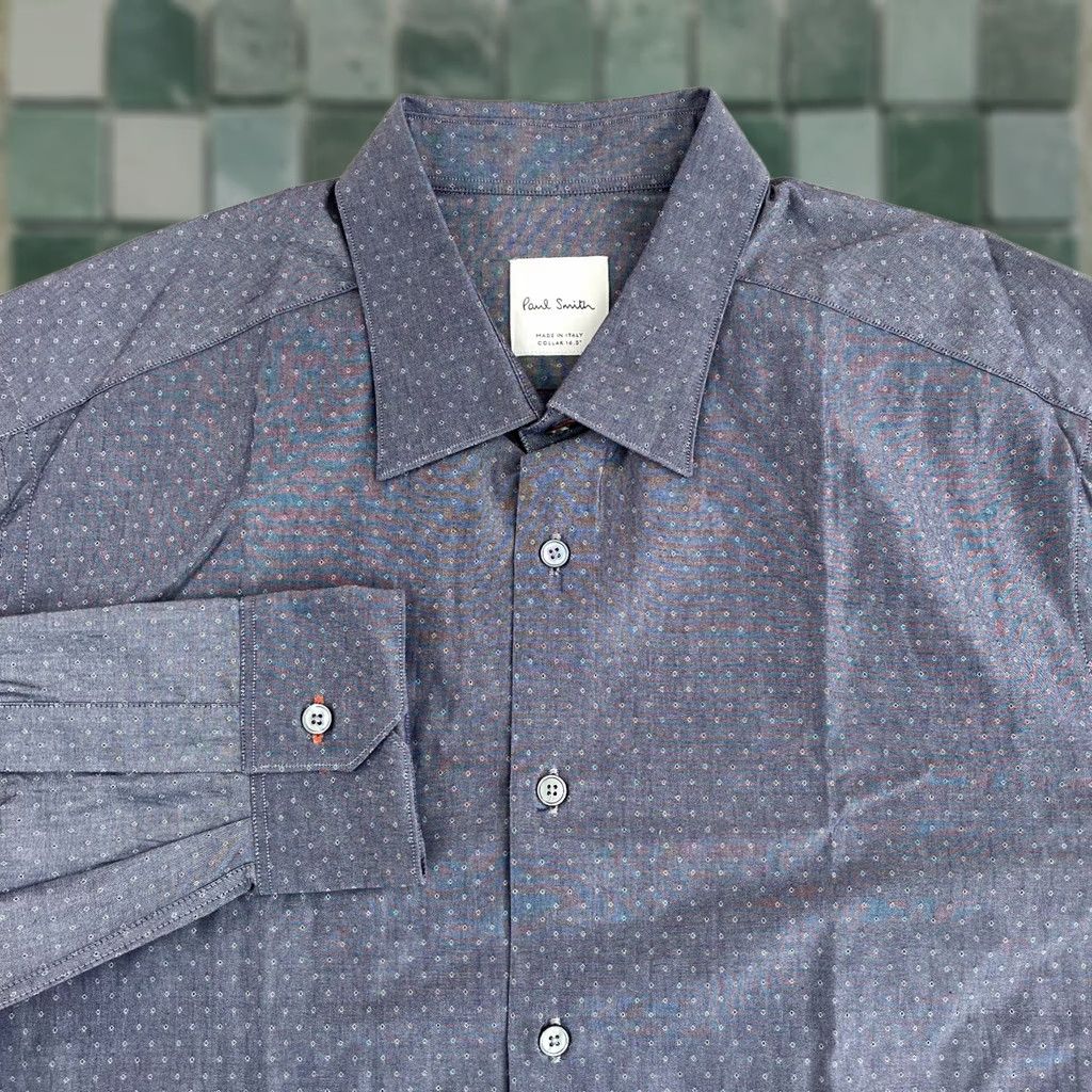 Paul Smith Paul Smith Dress Shirt Men 16.5 42 Geometric Chambray Blue Italy Made NWOT Dress Shirt Mens Regular Size 16.5 Blue Geometric Chambray Italy Paul Smith Size 46R - 1 Thumbnail