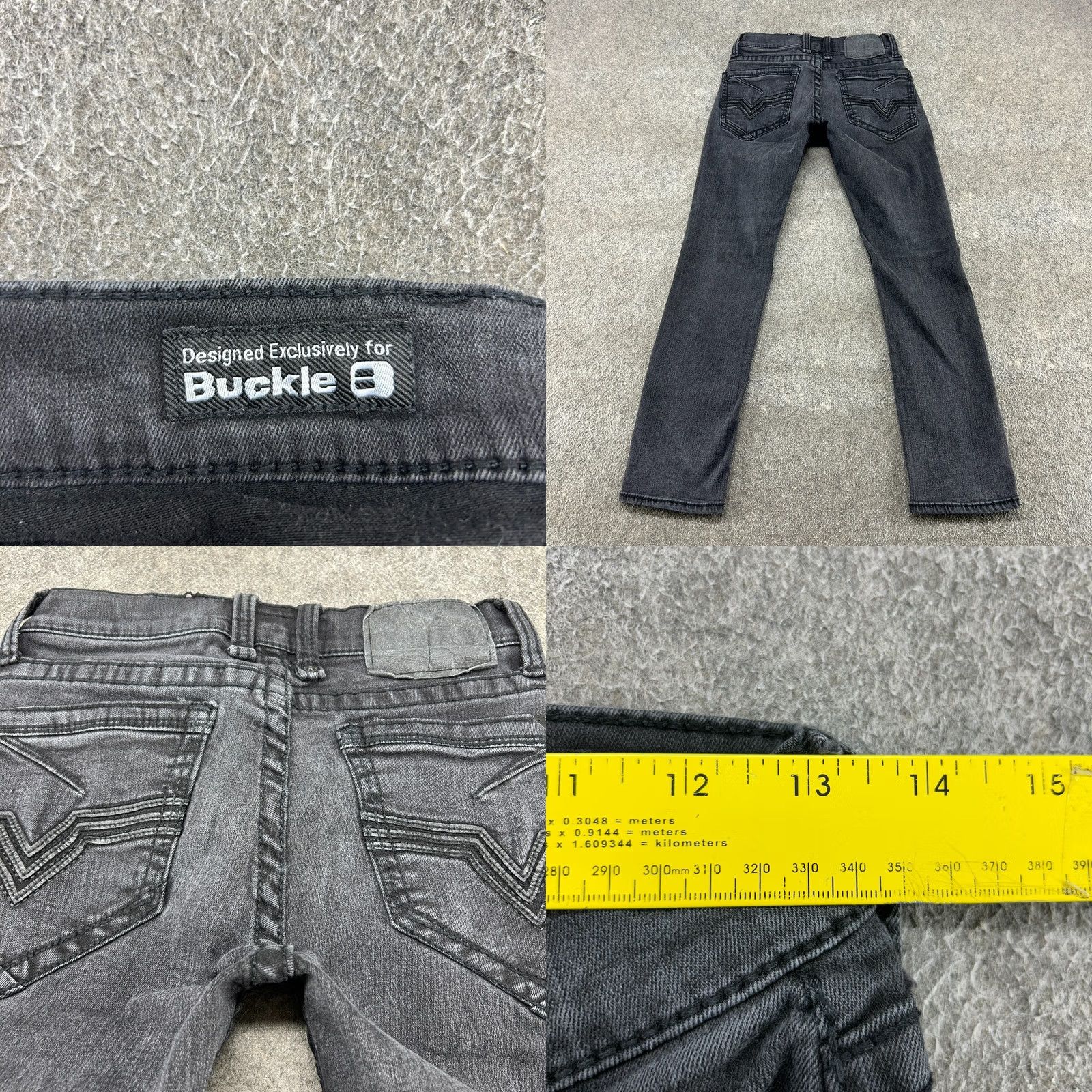Vintage Salvage Jeans Mens 29x30 Black Havoc Straight Slim Dark Wash Thick Stitch Stretch Buckle Bke 5-Pocket Denim Cotton Slimming Jeans Brand Salvage Size US 29 - 8 Thumbnail