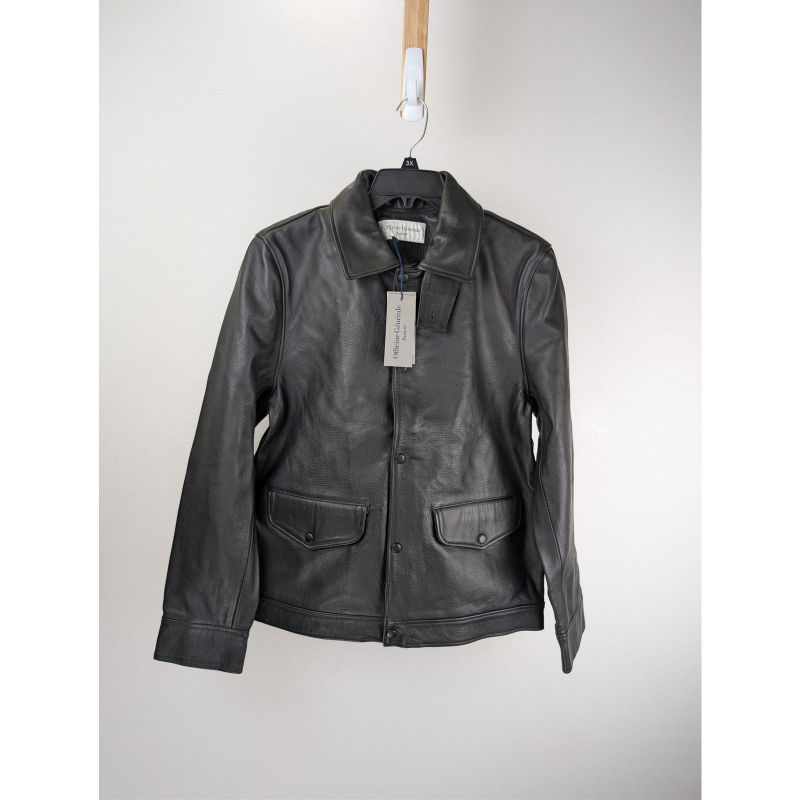 Officine Generale o1rshd1 Dafoe Bomber Grained Leather Jacket in Black Size US M / EU 48-50 / 2 - 1 Thumbnail