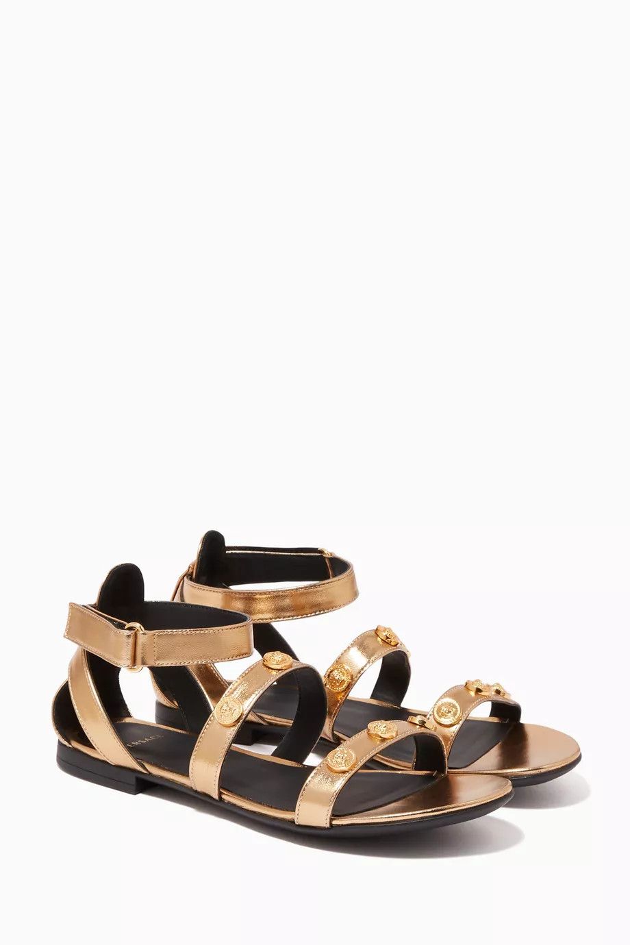 Versace o1y0226 Leather Ankle Strap Sandals in Gold Size US 8 / IT 38 - 2 Thumbnail
