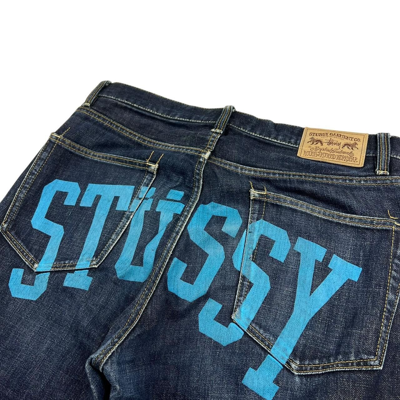 Stussy Vintage 2000s Stussy Blue Spellout Jeans - Waist: 34” Size US 34 / EU 50 - 3 Thumbnail