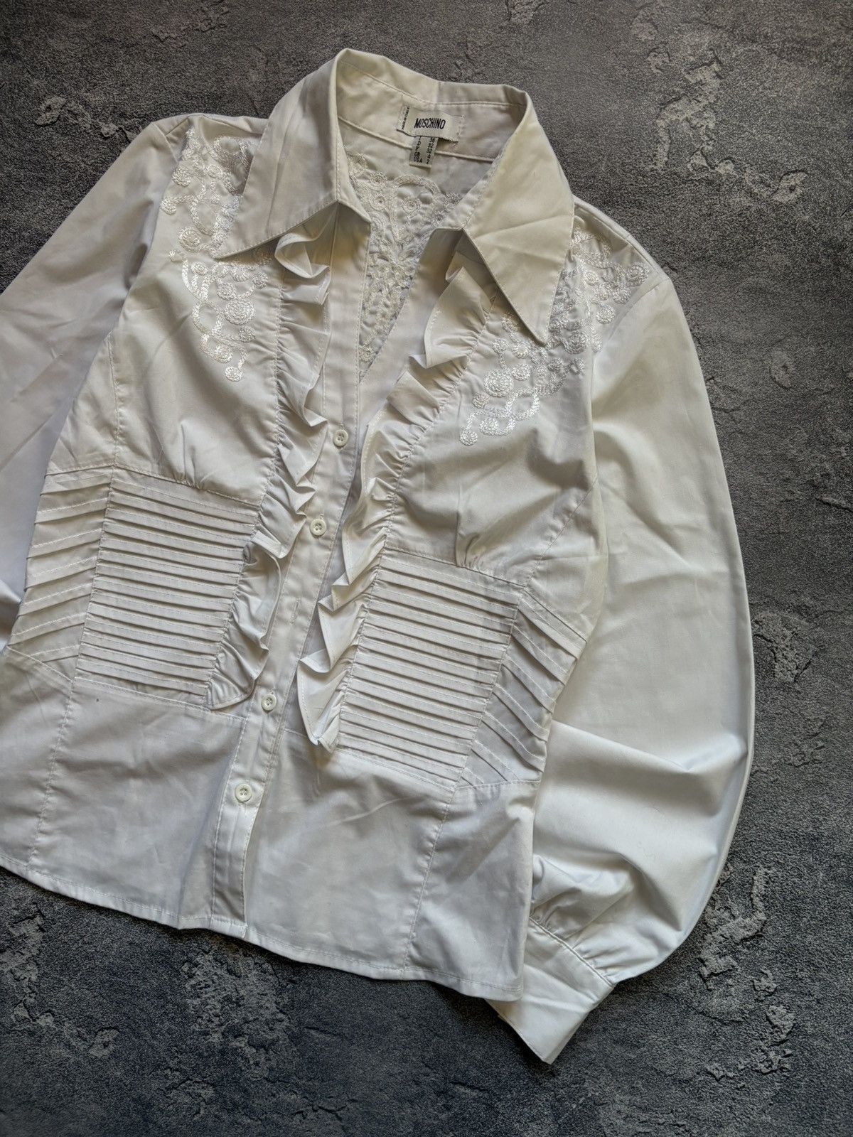 Moschino Vintage Moschino Luxury Embroidered Elegant Blouse Button Up Size XS / US 0-2 / IT 36-38 - 3 Thumbnail