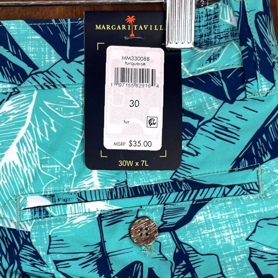 Vintage Margaritaville Mens Shorts Turquoise UPF 30+ Quick Dry 4 Way Stretch Bermuda (S) 30 30in Waist Blue Floral Casual Travel Workwear Men Size US 30 / EU 46 - 6 Thumbnail