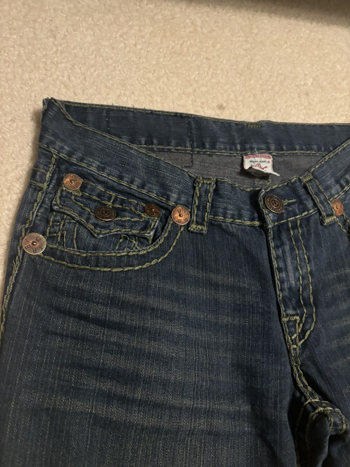 True Religion True Religion Joey Green Horseshoe Stitch Jeans Size US 36 / EU 52 - 6 Thumbnail