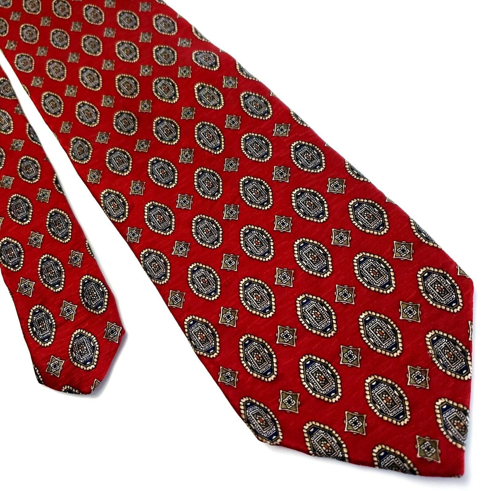 XMI Platinum XMI Red Beige Silk Tie Woven Geometric Size ONE SIZE - 1 Thumbnail