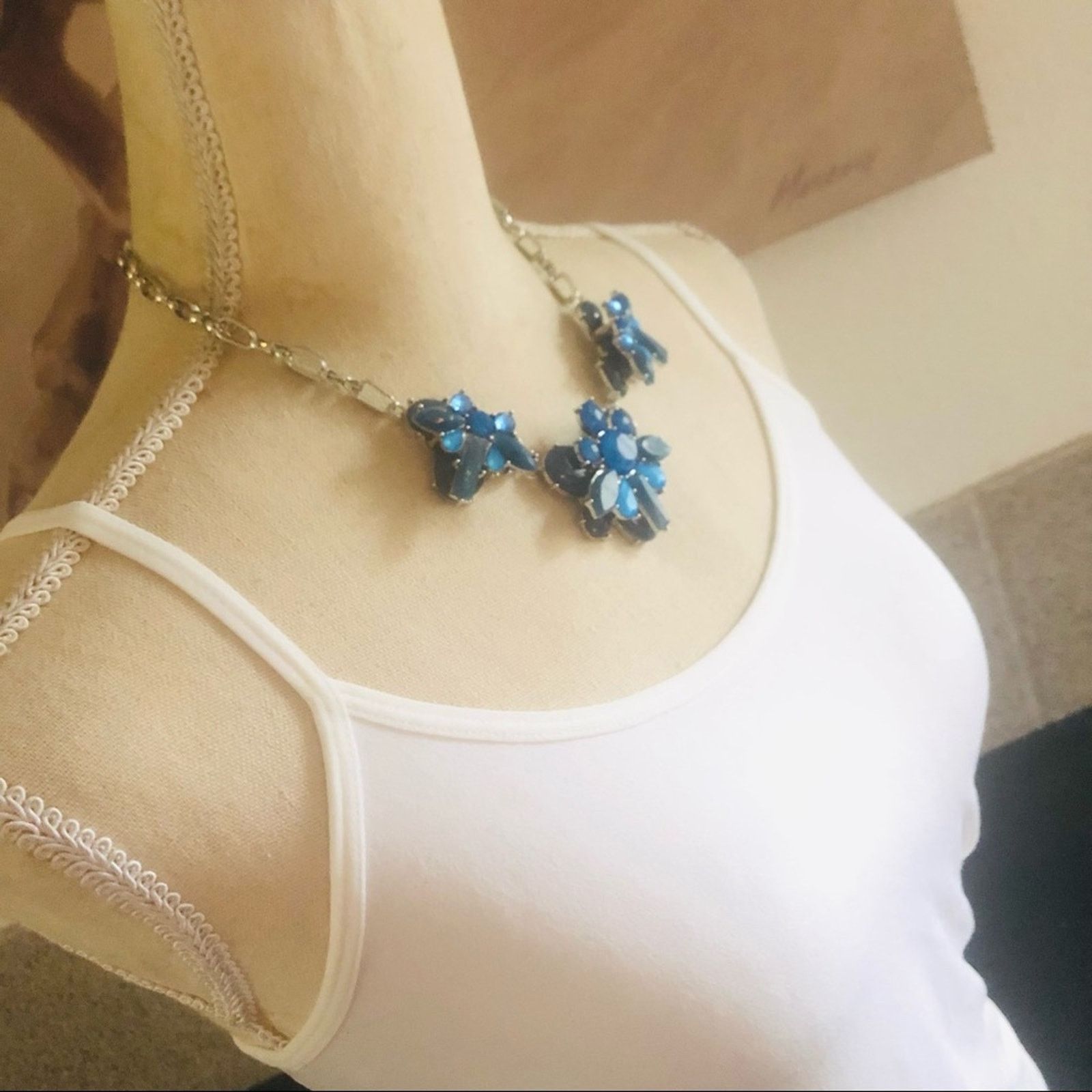 Jewelry Bold faceted blue glass gem link chain necklace Size ONE SIZE - 3 Thumbnail