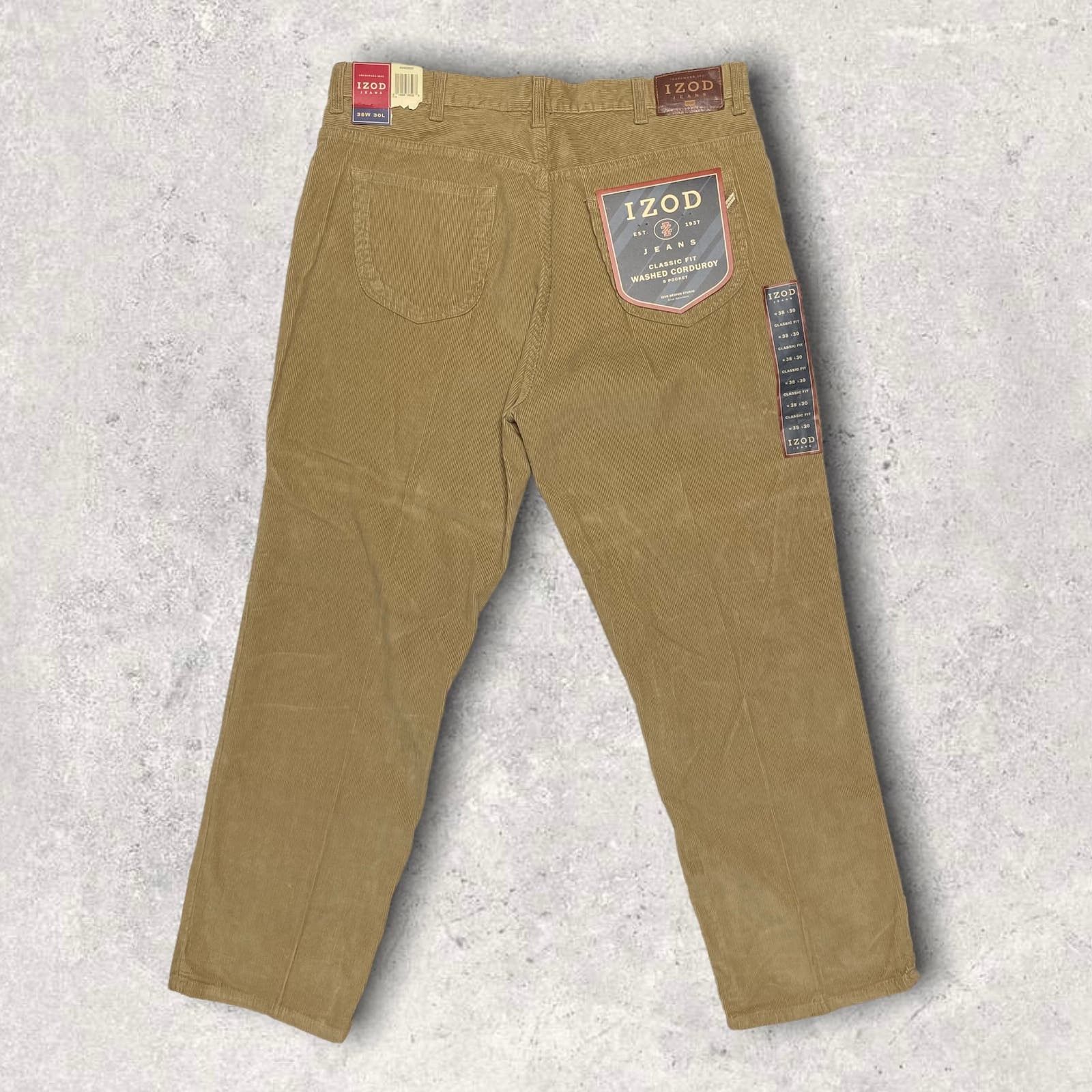 image of Crazy Izod Corduroy Pants Relaxed Fit Tan Nwt, Men's (Size 38)