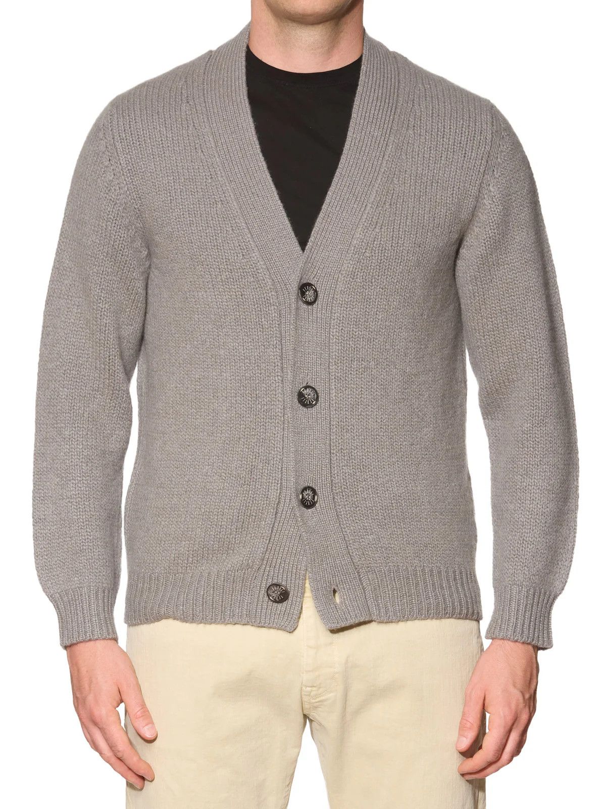 Fedeli FEDELI Gray Cashmere-Virgin Wool Knit Heavy Cardigan Sweater Size US M / EU 48-50 / 2 - 1 Thumbnail