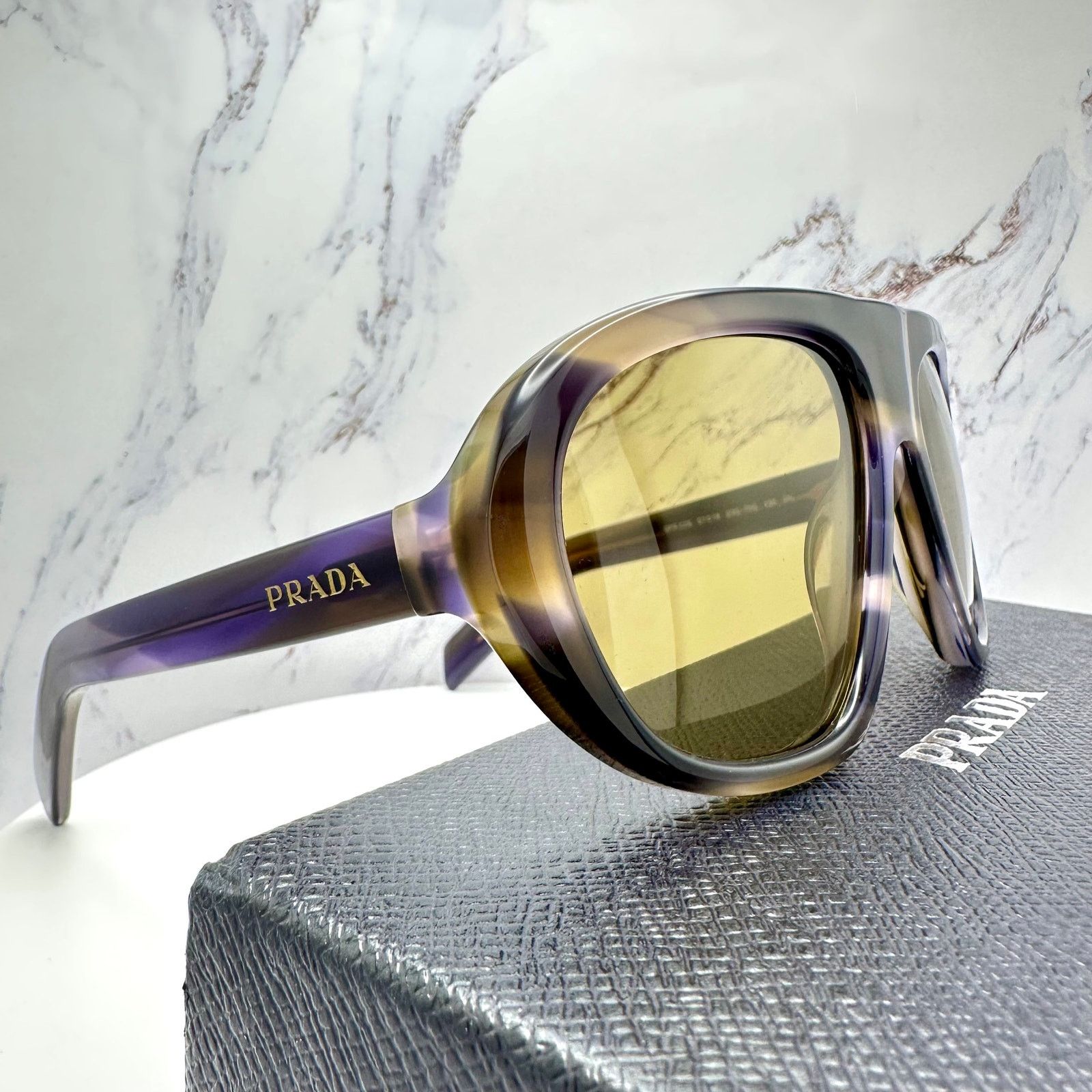 Prada New PRADA Sunglasses Brown Striped Laguna Aviator Shield Size ONE SIZE - 4 Thumbnail