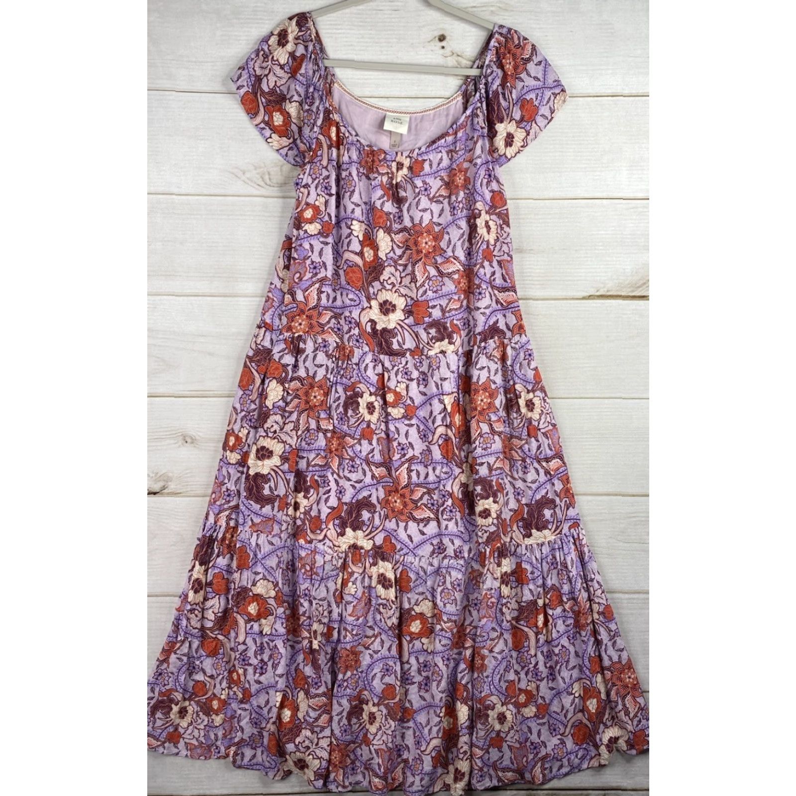 Vintage Knox Rose Maxi Dress Purple S Navy Short Sleeve Lined Boho Floral 90s? (Wait) Size 28" / US 6 / IT 42 - 2 Thumbnail