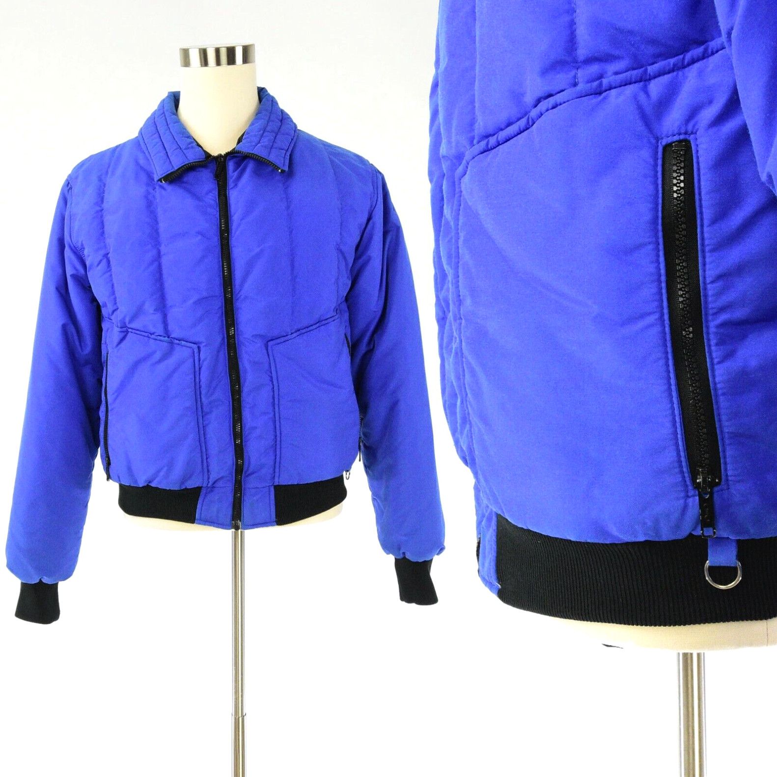 Image of 80's Vintage Mens XL Quilted Comfy Ski Jacket Cobalt Blue & Black in White