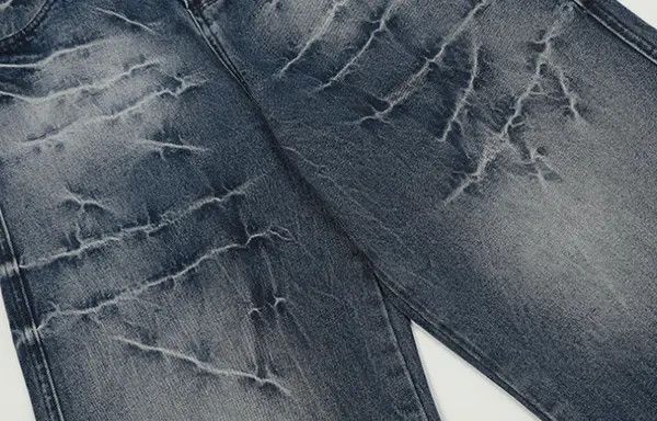 Japanese Brand Ryou Fashion washed distressed lightning pattern loose jeans Size US 32 / EU 48 - 6 Thumbnail