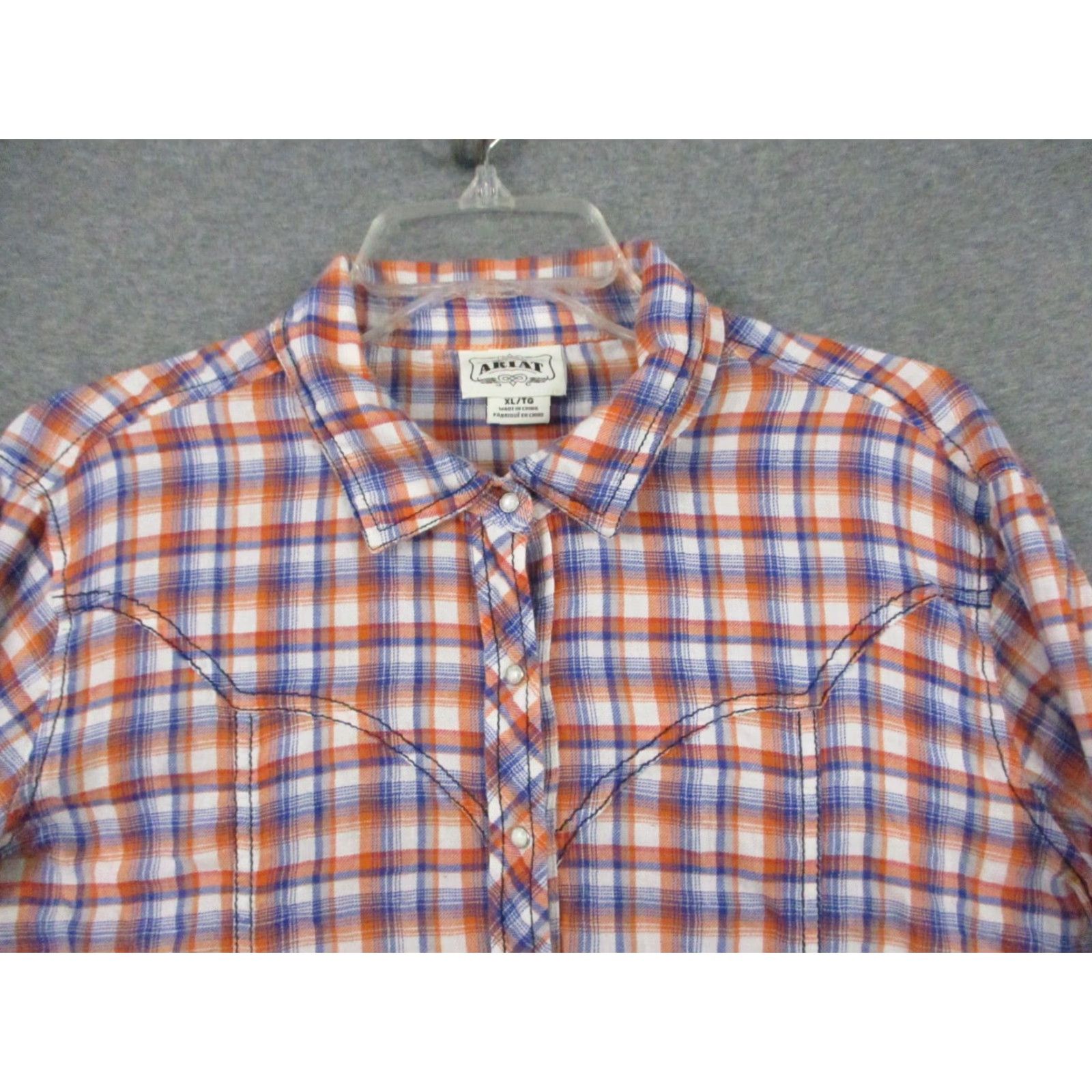 Ariat ARIAT Shirt Western Pearl Snap XL Women Blue Orange Plaid Beaded Button-Up # Cowgirl Casual Size XL / US 12-14 / IT 48-50 - 4 Thumbnail