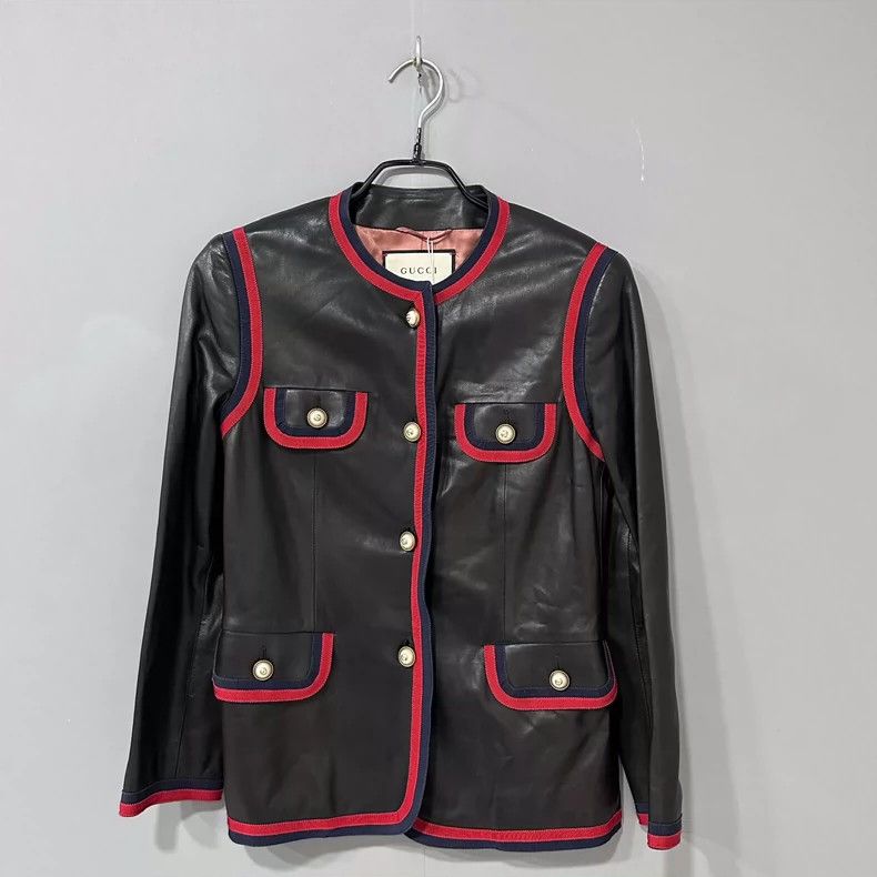 Gucci Gucci Black and red pearl button leather jacket 2502-Nextar Size US XXS / EU 40 - 2 Thumbnail