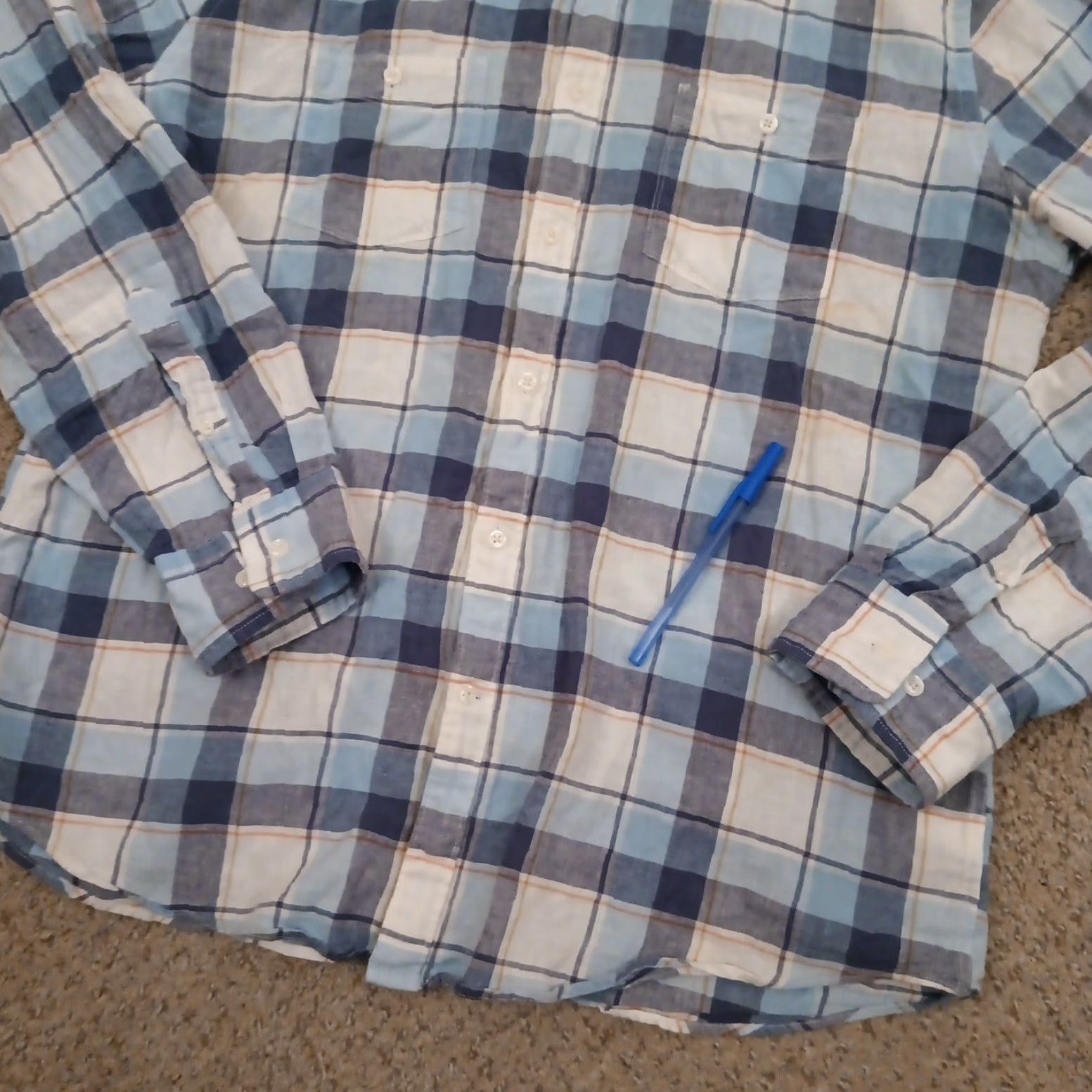 Express Express Shirt Button-Up Mens XL Blue Plaid Long Sleeve Pockets Linen Blend Cotton Size US XL / EU 56 / 4 - 4 Thumbnail